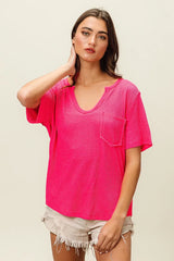 Trendsi BiBi Waved Rib U Neck Top With Front Pocket -