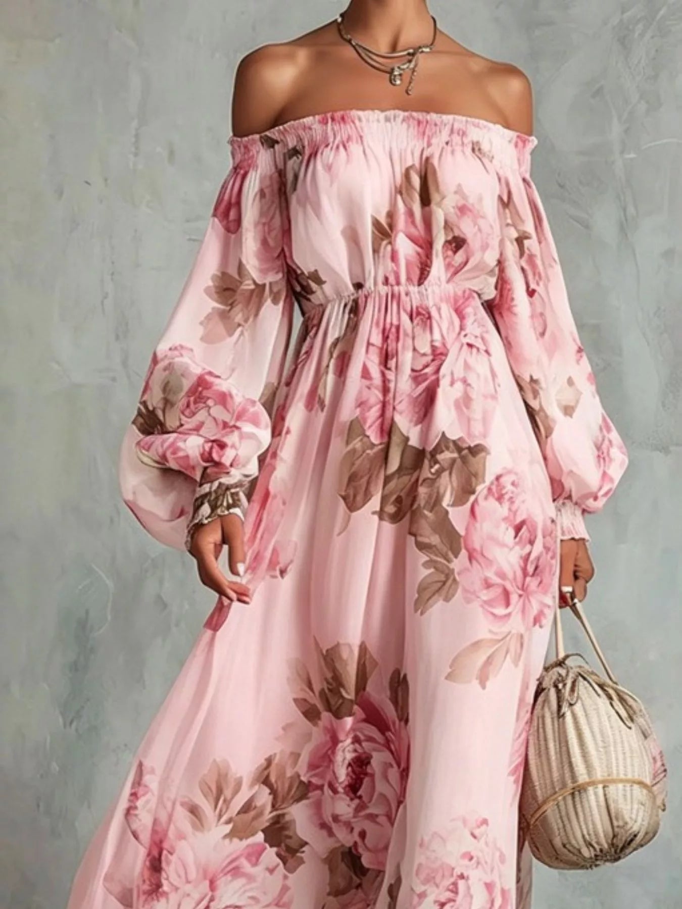 Trendsi Floral Off Shoulder Maxi Dress -