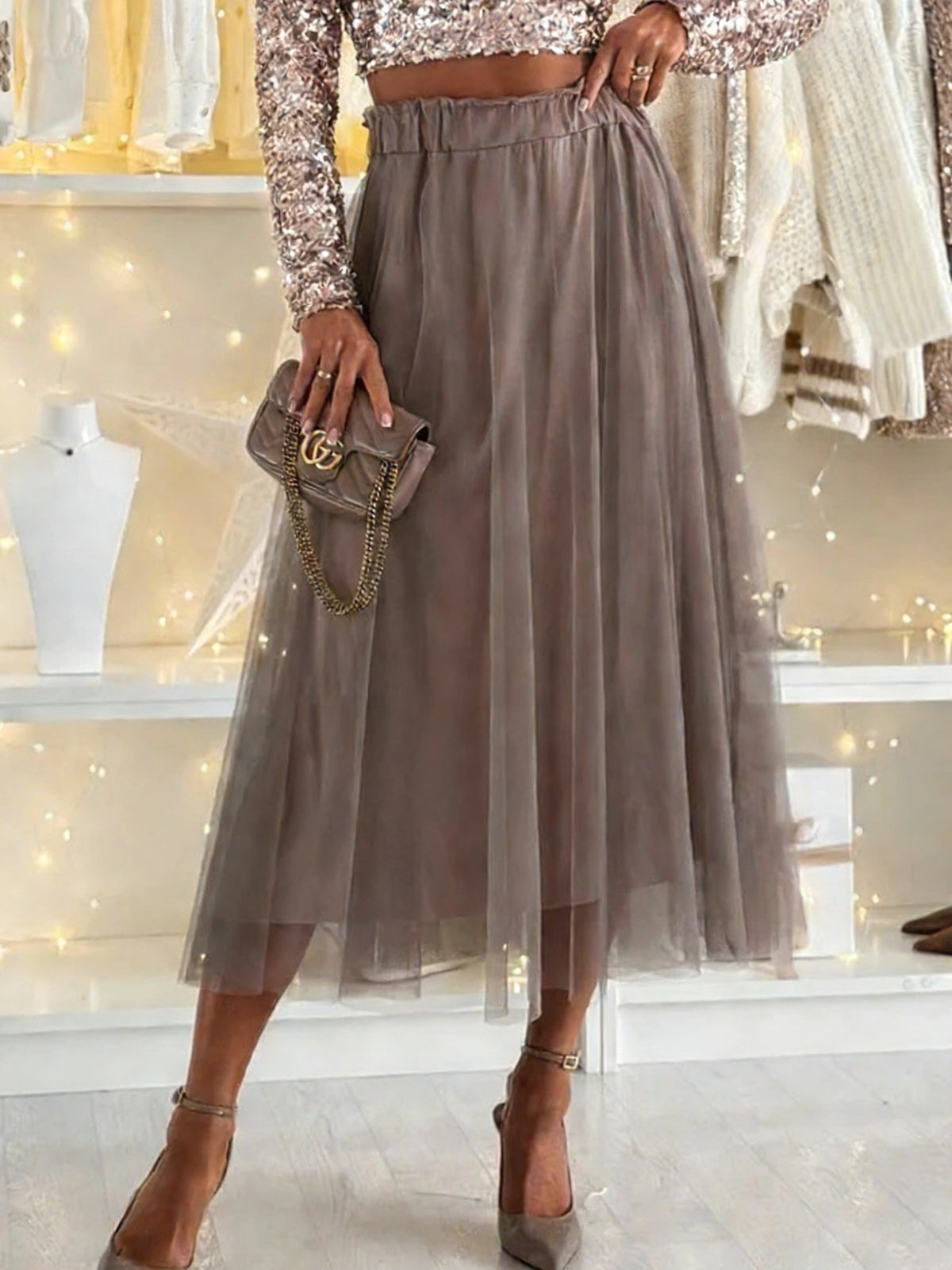 Trendsi Tulle A-Line Midi Skirt -