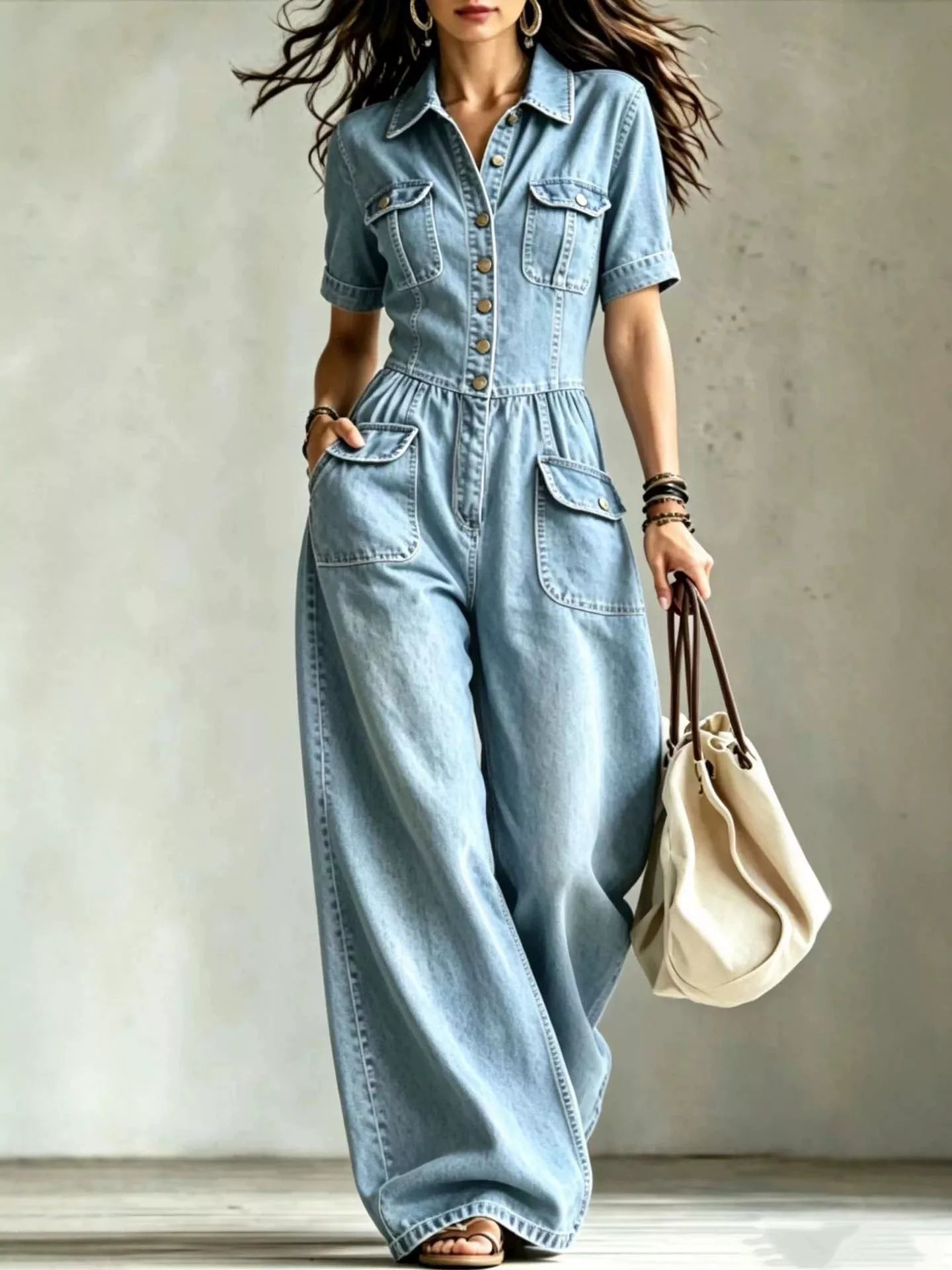 Trendsi Full Size Denim Wide-Leg Jumpsuit with Chest Pockets Plus Size -
