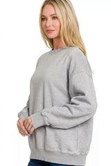 Trendsi Zenana Fleece Acid Enzyme Washed Round Neck Sweatshirts -