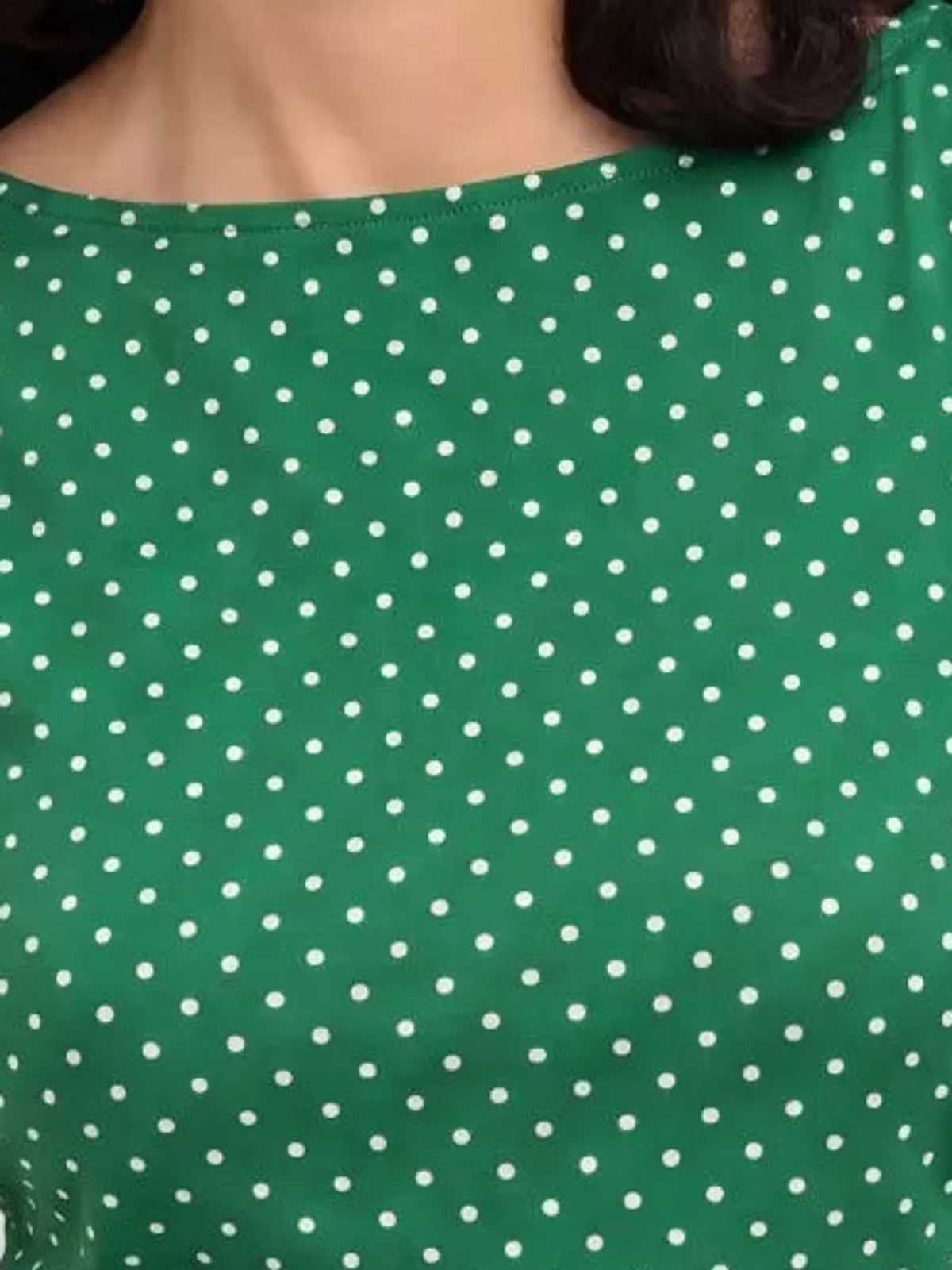 Polka Dot Print Sleeveless Tank Top with Tie Back, detail view in green and white