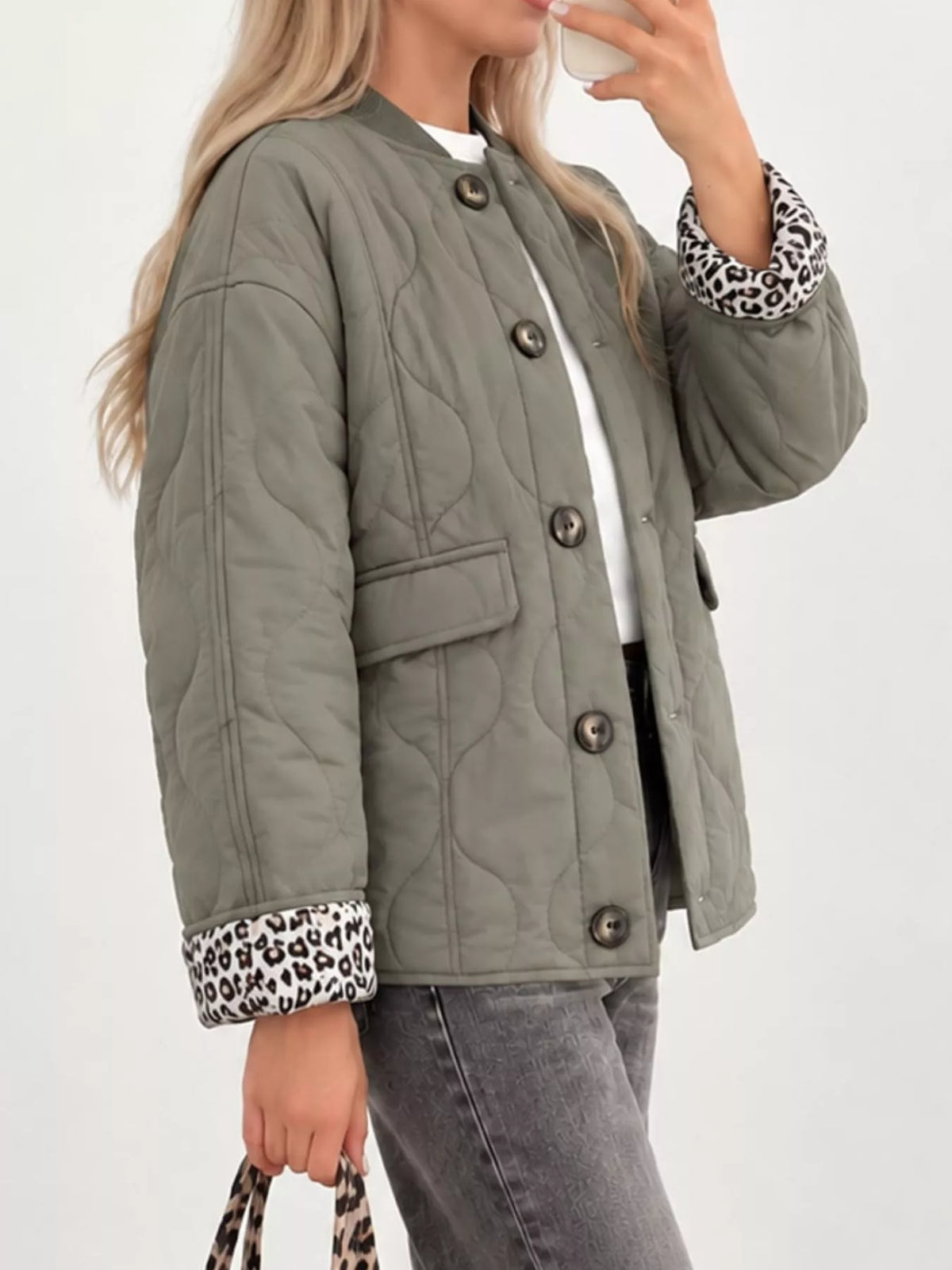 Quilted Button-Up Jacket — front view