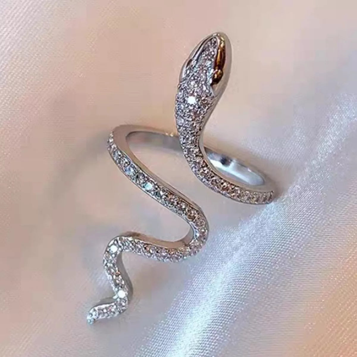 Trendsi 925 Sterling Silver Zircon Snake Bypass Ring -