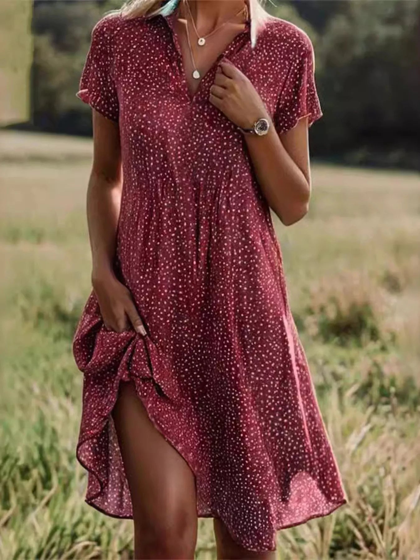 Trendsi Full Size Polka Dot Short Sleeve Casual Dress Plus Size - Dresses