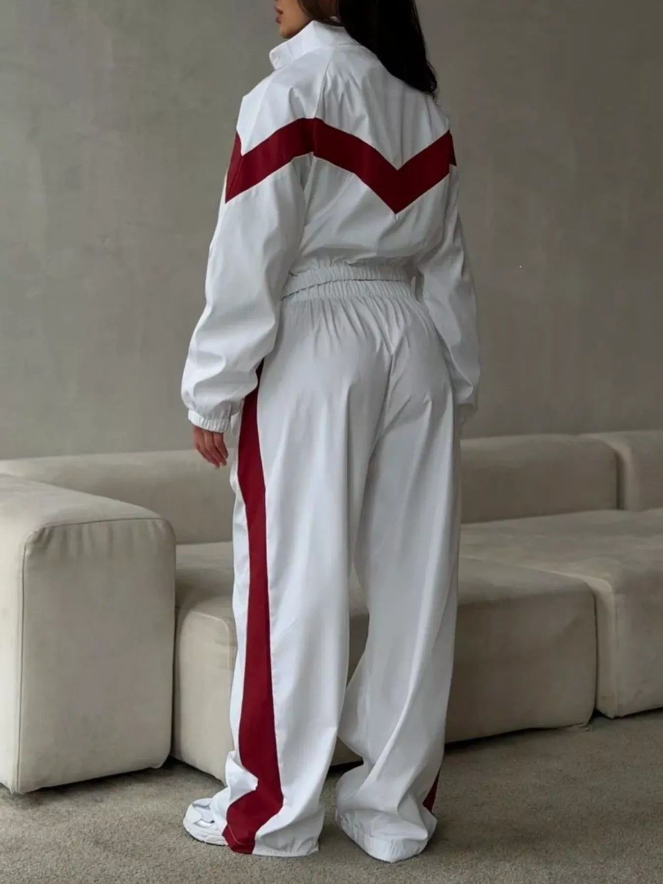 Trendsi Color Block Zip Up Outerwear and Pants Set -