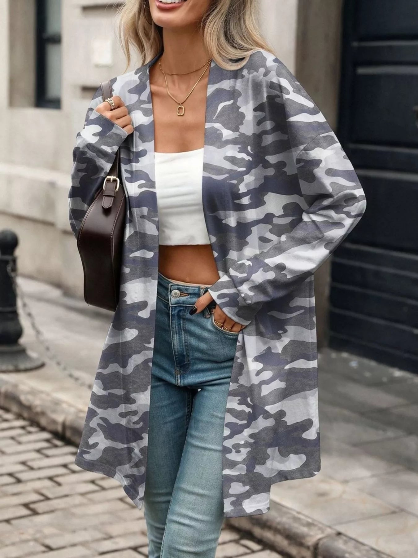 Trendsi Printed Open Front Cardigan -