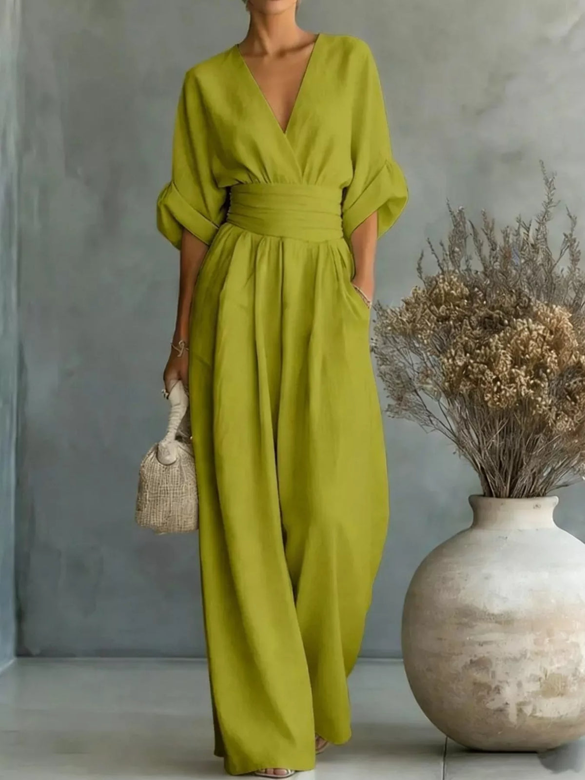Trendsi Full Size Half Sleeve Wide-Leg Jumpsuit Plus Size -