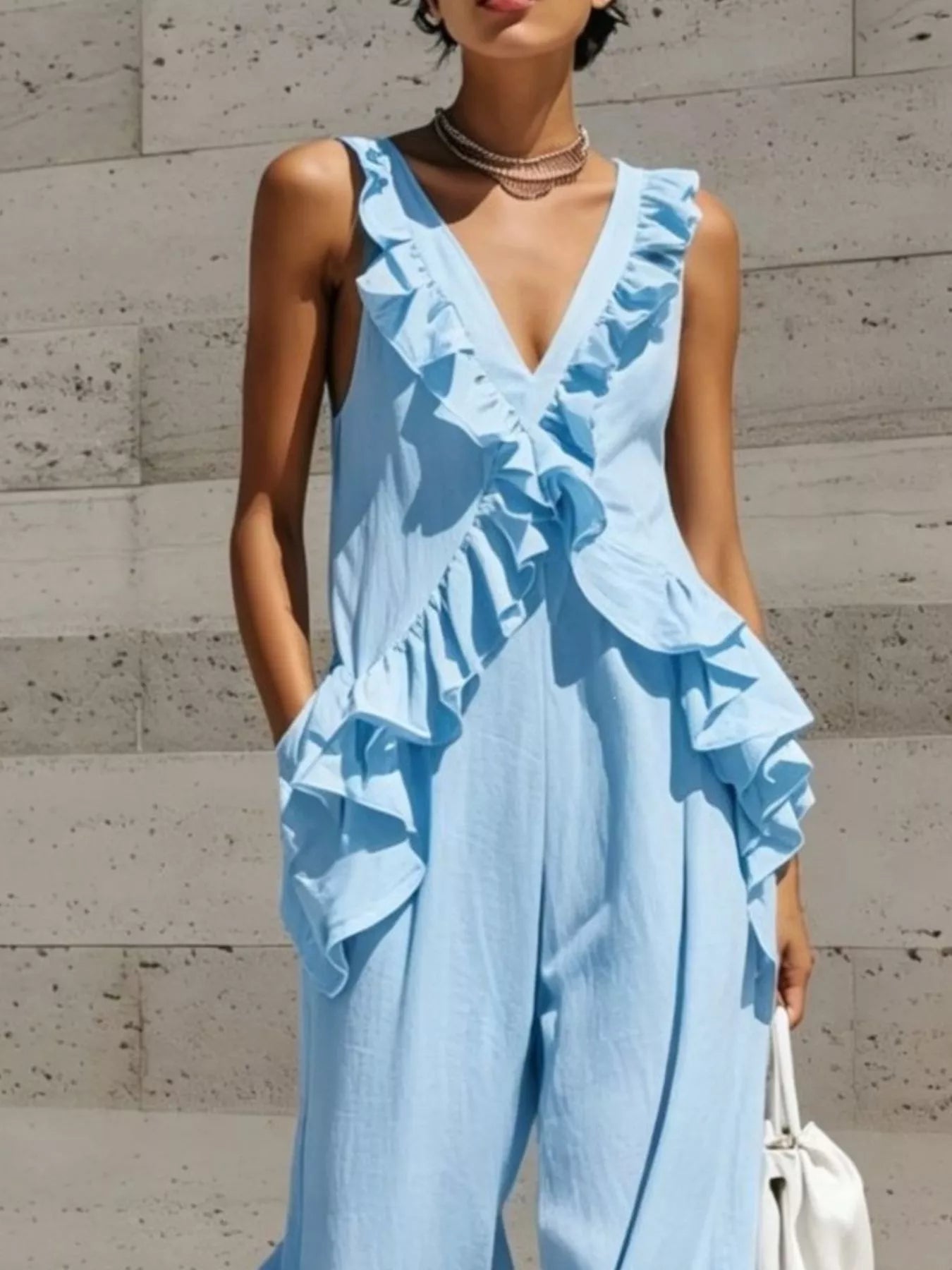 Trendsi Ruffled V-Neck Sleeveless Jumpsuit -