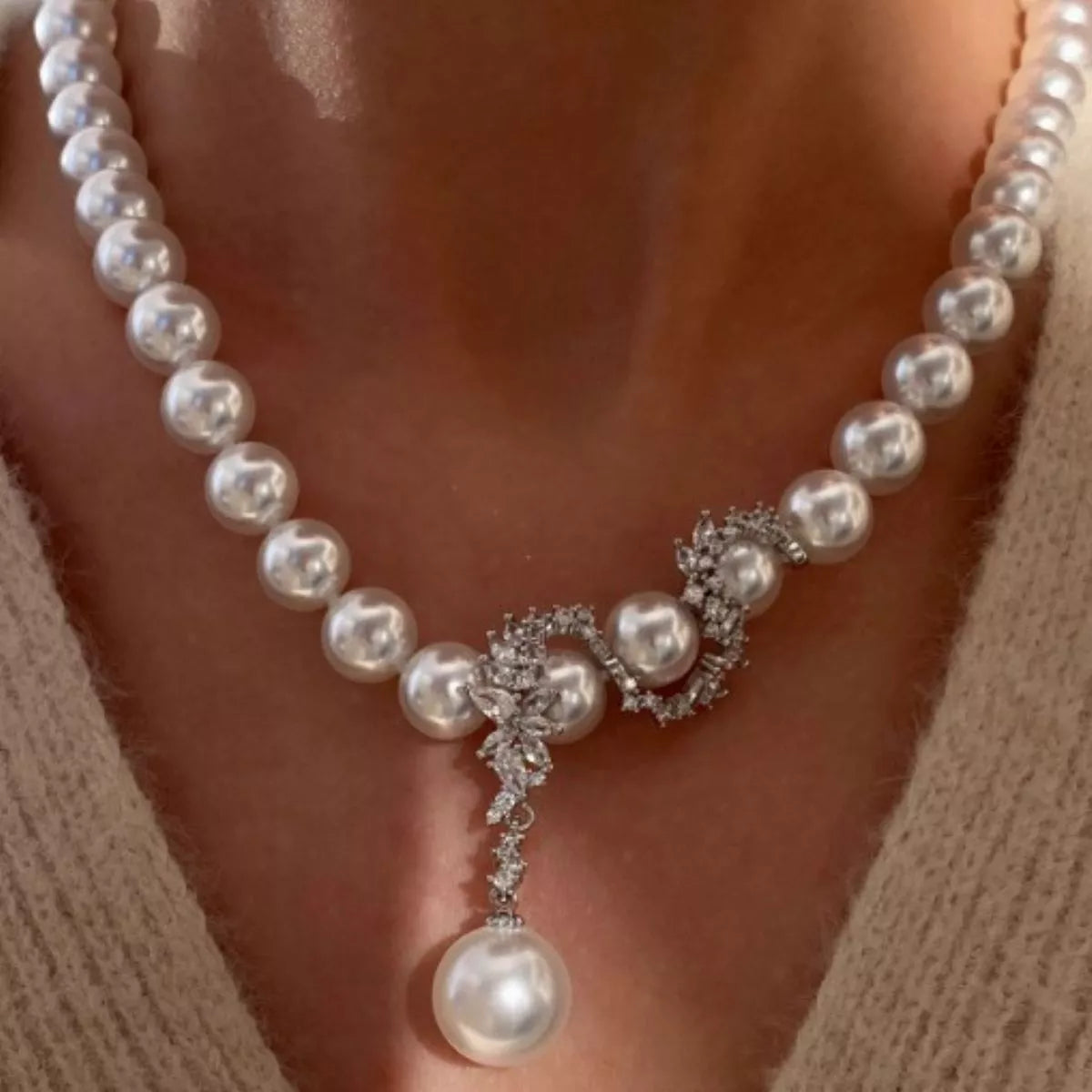 Trendsi Zircon Pearl Necklace -