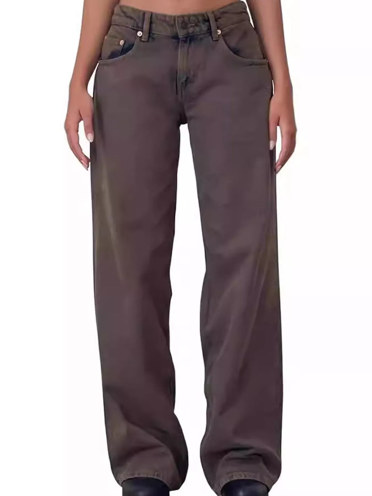 Wide-Leg Vintage Wash Jeans in brown, front view