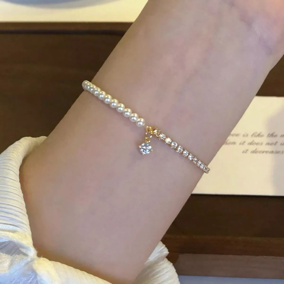 Trendsi Pearl & Zircon Accent Bracelet -