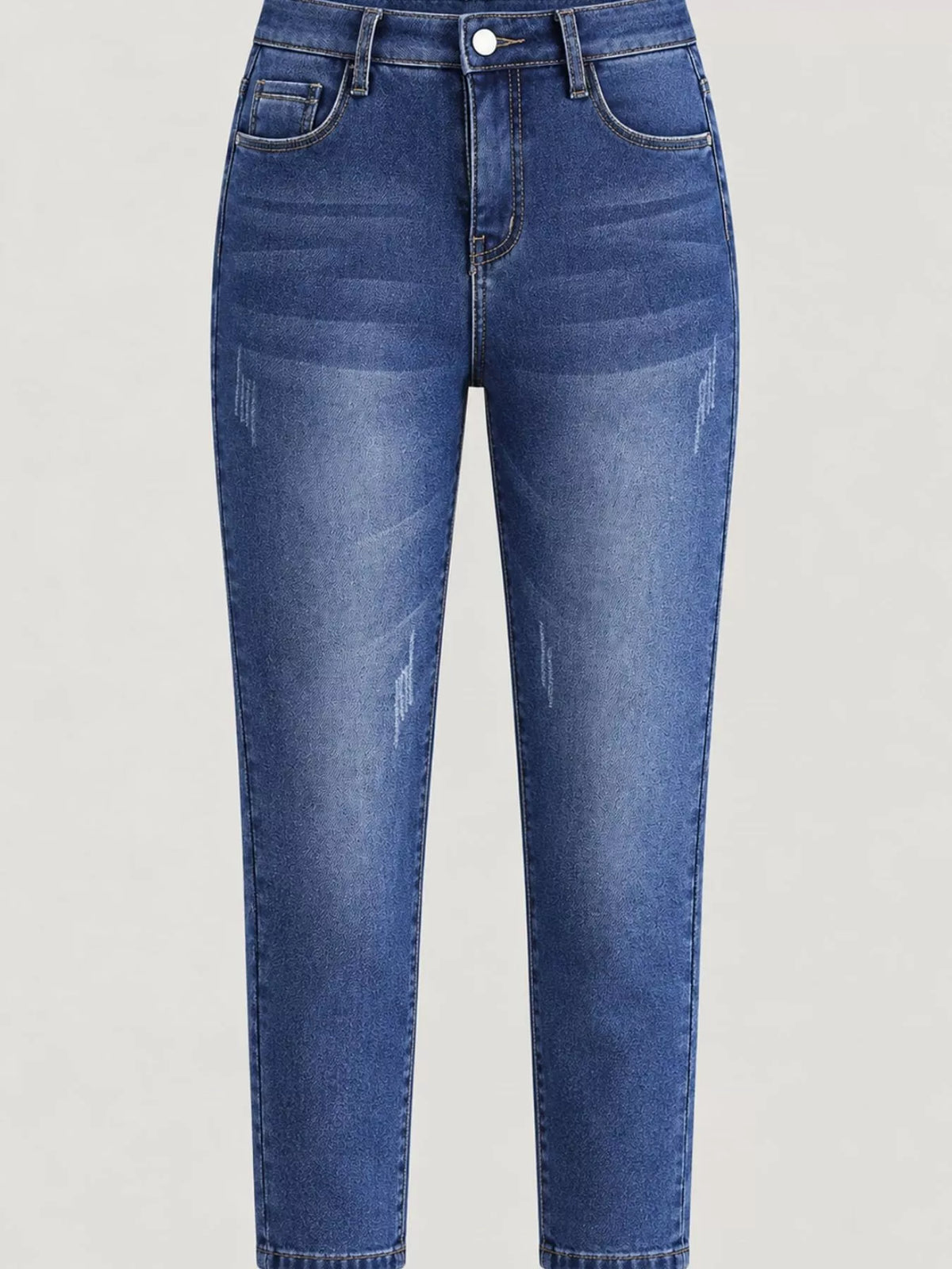 High-Waisted Slim-Fit Stretch Fleece Jeans — front view