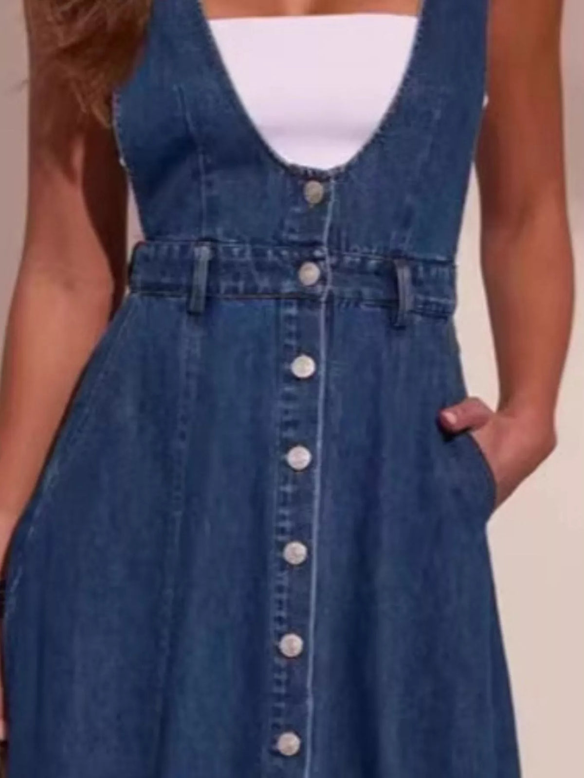 Trendsi Button Front Denim Overall Midi Dress -