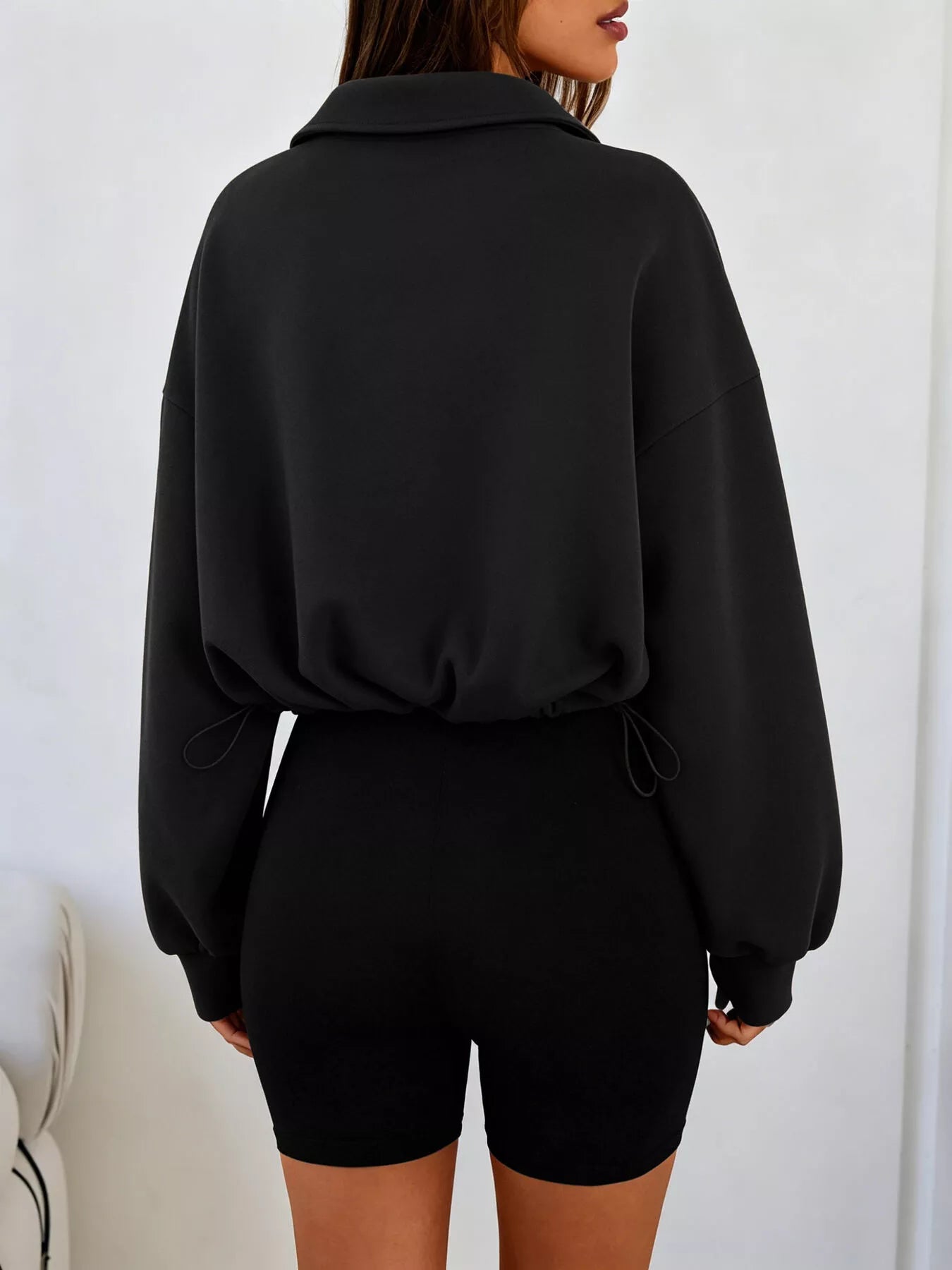 Trendsi Half Zip Drawstring Hem Sweatshirt -