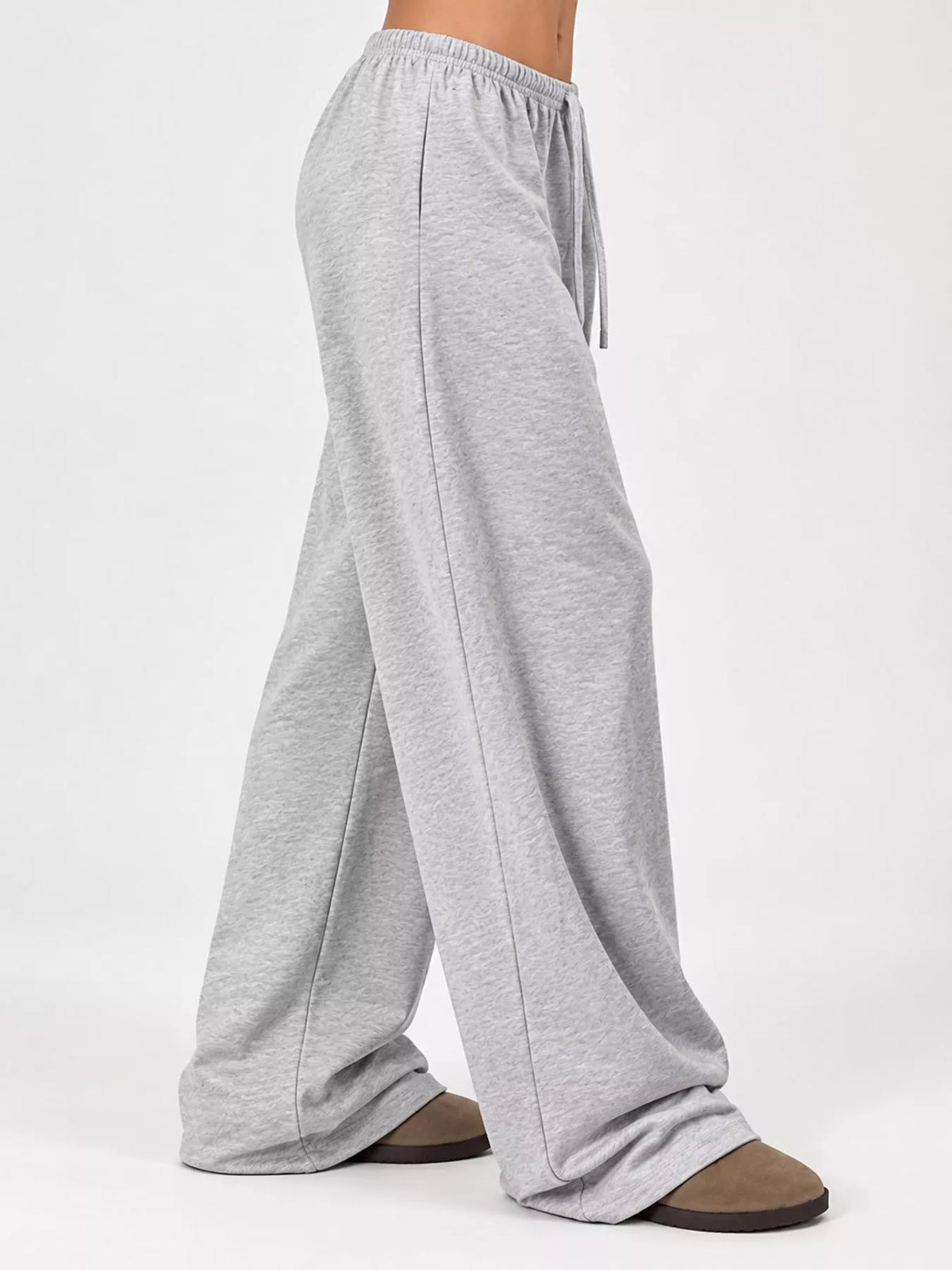 Light Gray wide-leg drawstring pants