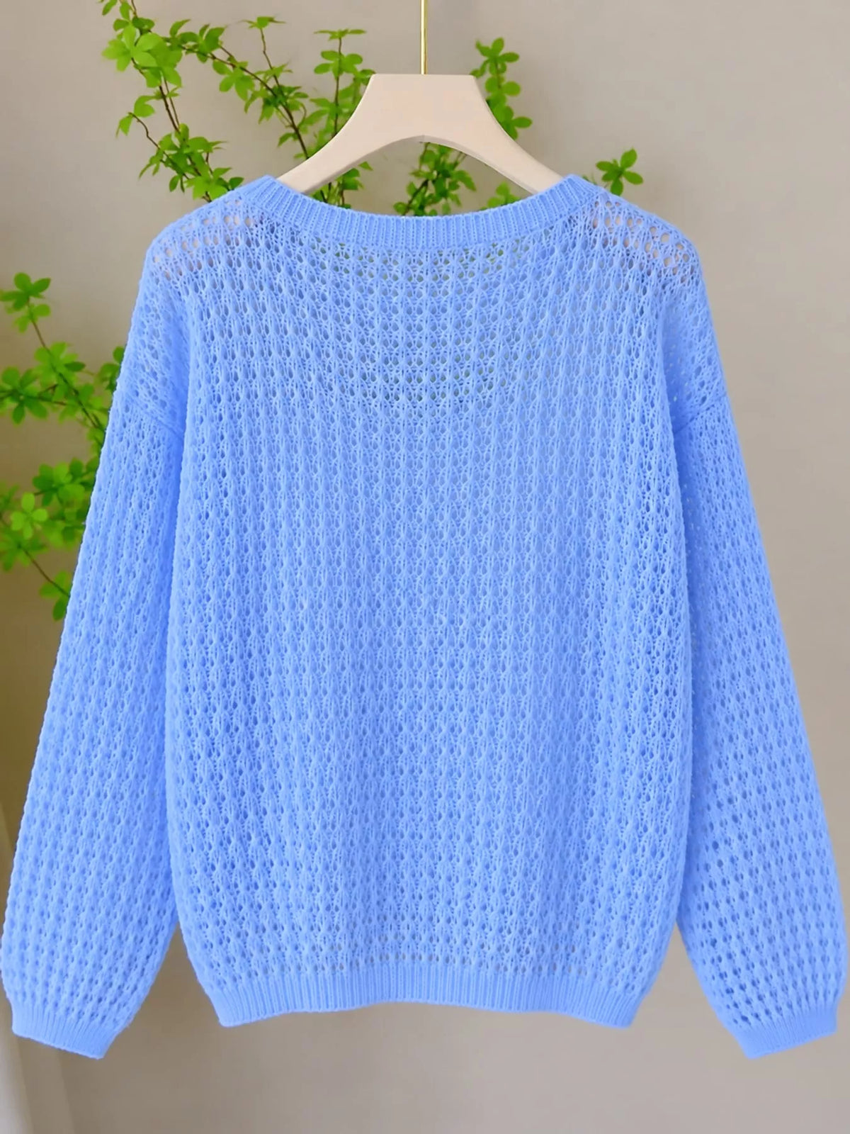 Blue openwork knit cover-up top