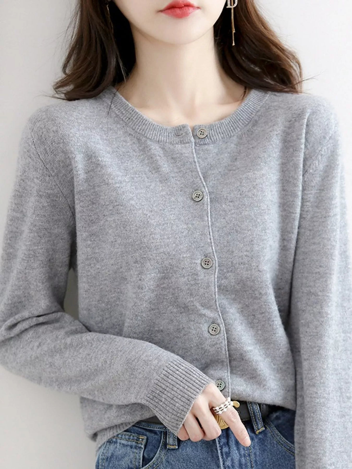 Button-down cardigan, gray front
