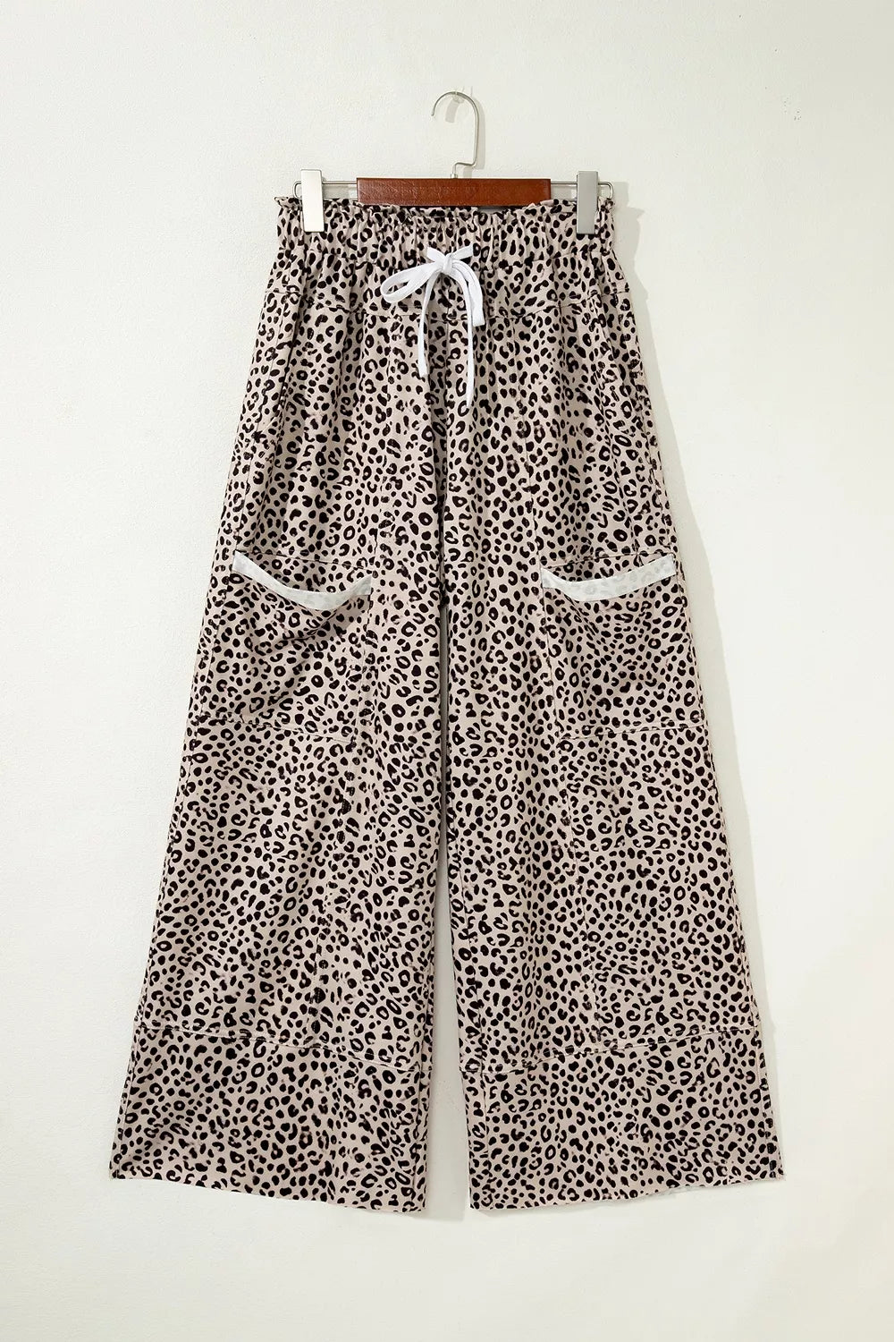 Trendsi Leopard Print Wide-Leg Pants with Drawstring -