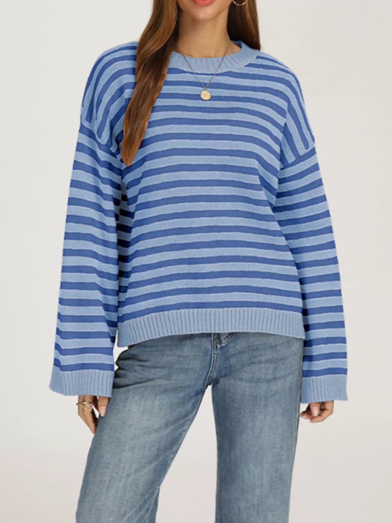 Trendsi Striped Dropped Shoulder Sweater -