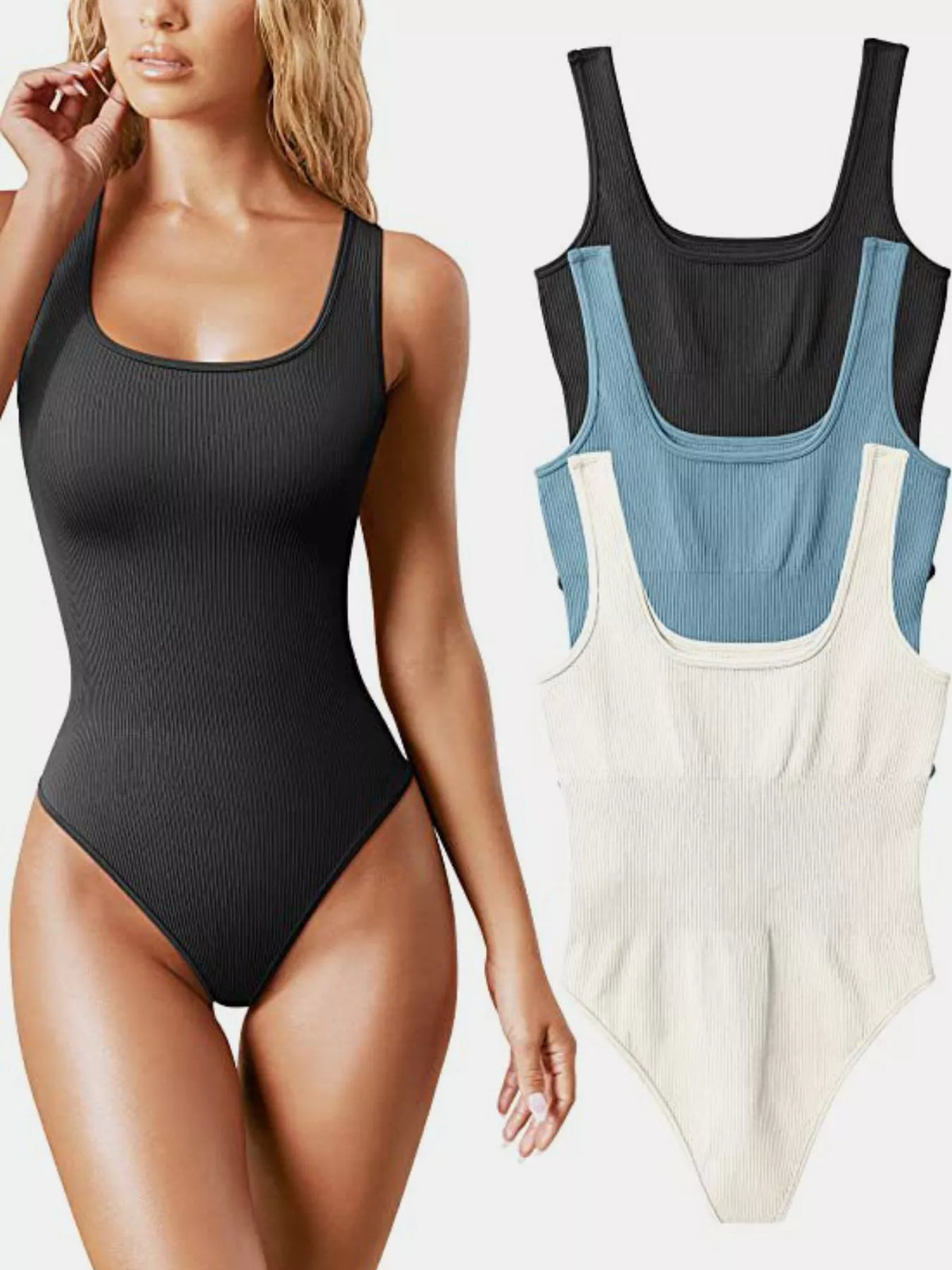 Ribbed bodysuit, dark gray front with color options