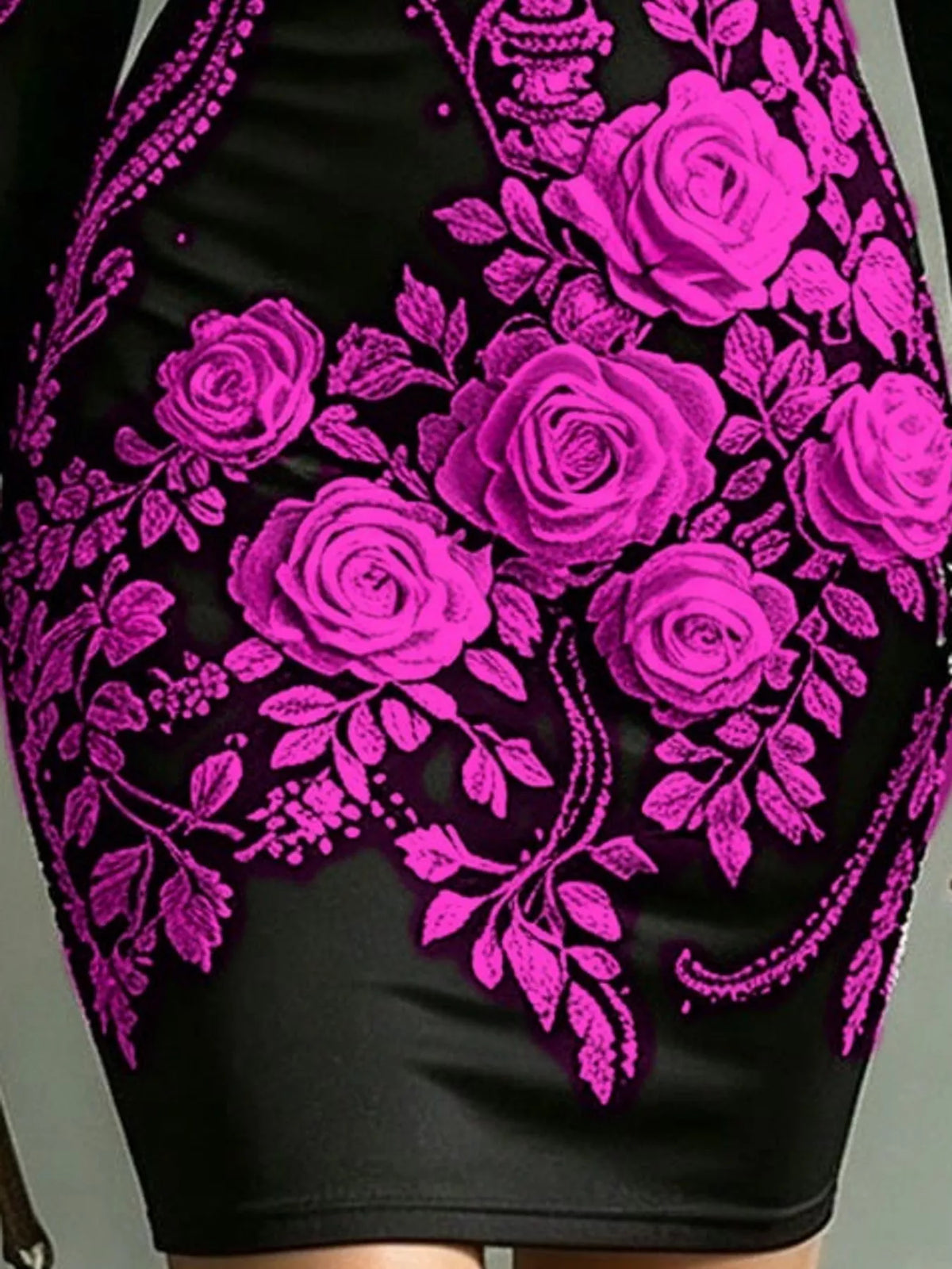 Floral skeleton dress, purple floral print detail