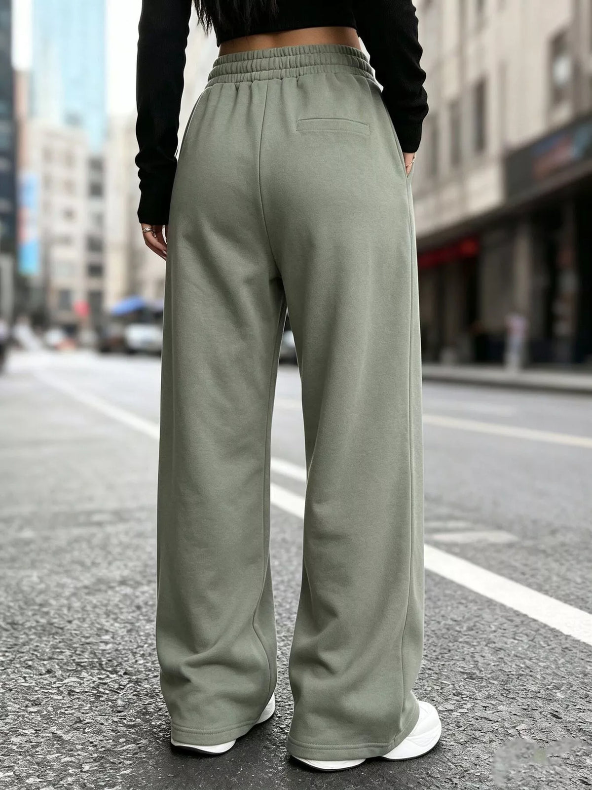 High-Waisted Wide-Leg Sweatpants in green, back view