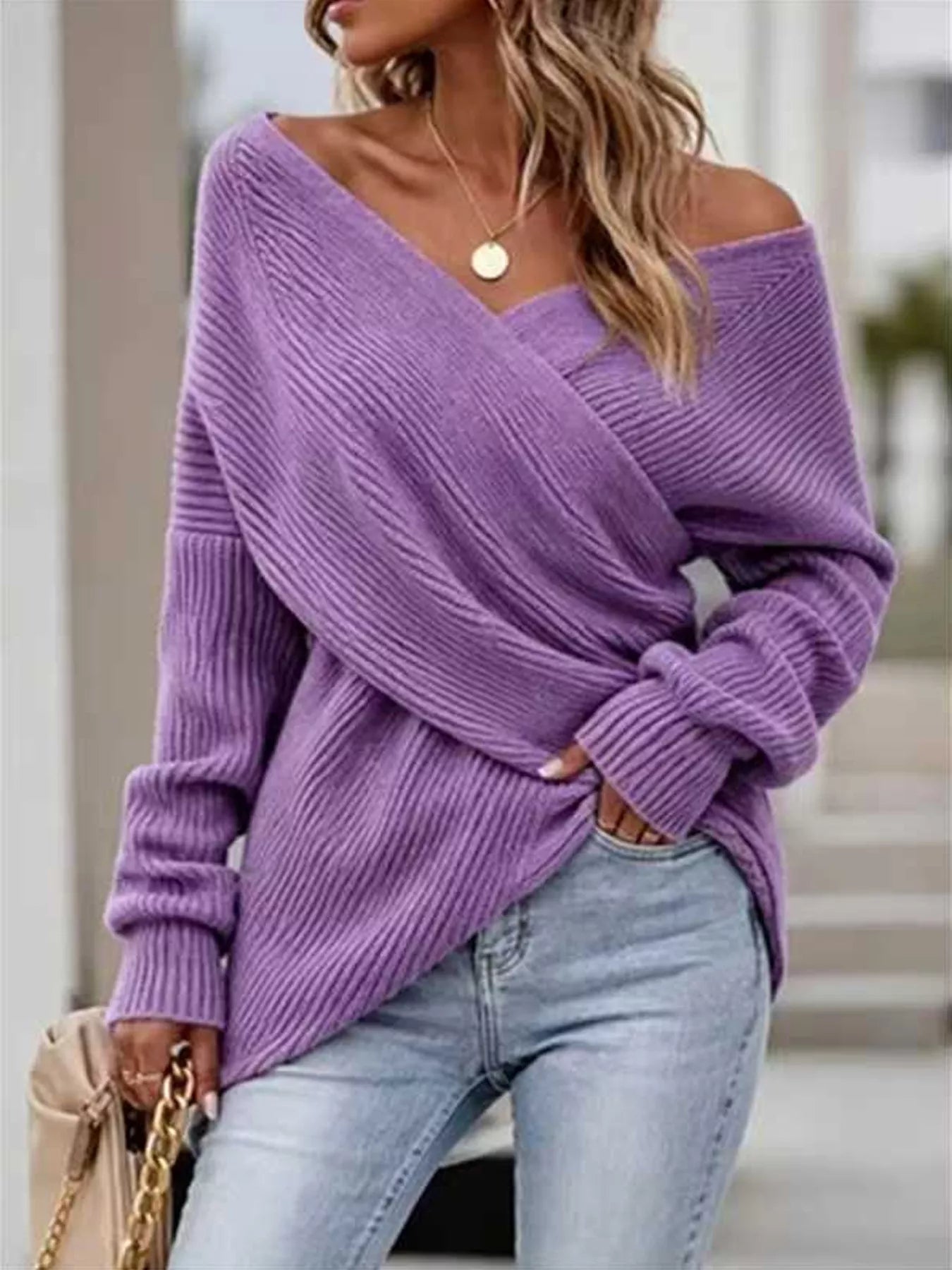 Trendsi Crisscross Ribbed Knit Long Sleeve Sweater -