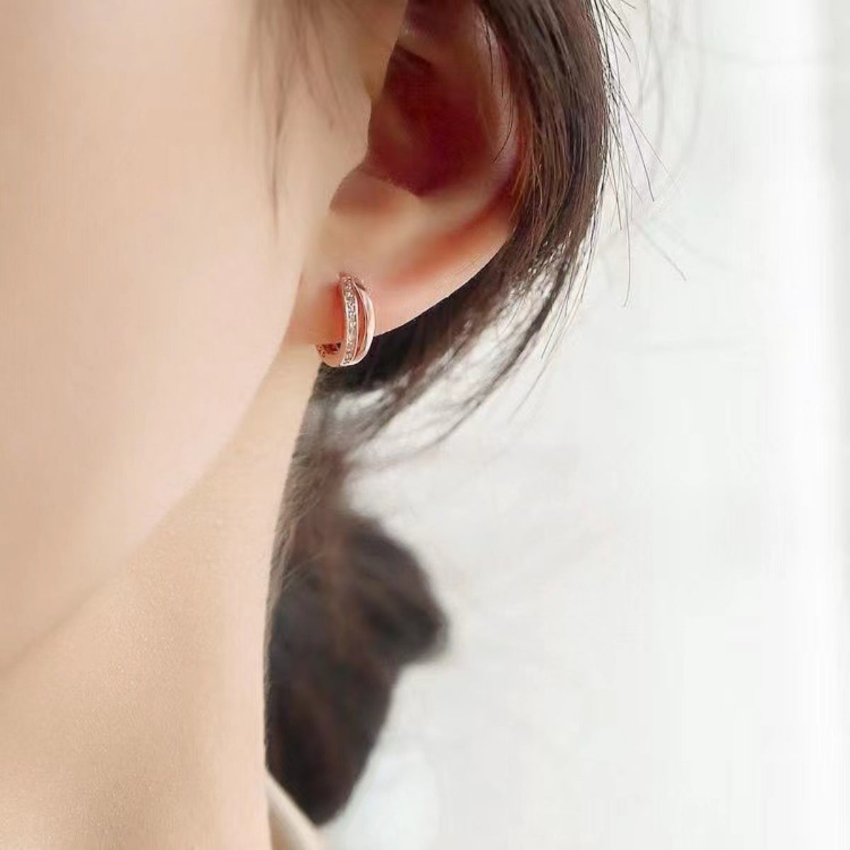 Trendsi 18K Rose Gold-Plated Zircon Hoop Earrings -