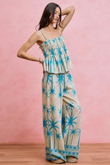 Trendsi SO ME Palm Tree Smocked Bodice Adjustable Cami Top -