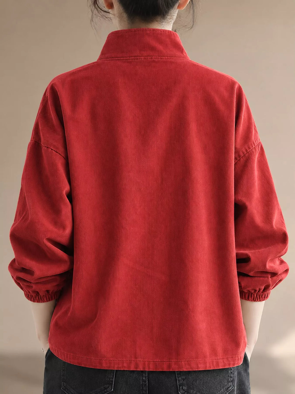 Red-New Arrival-Spring And Fall button detail dropped shoulder sweatshirt, back view