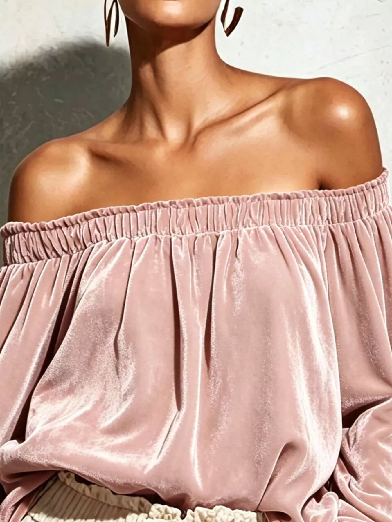 Trendsi Off-Shoulder Velvet Long Sleeve T-Shirt -