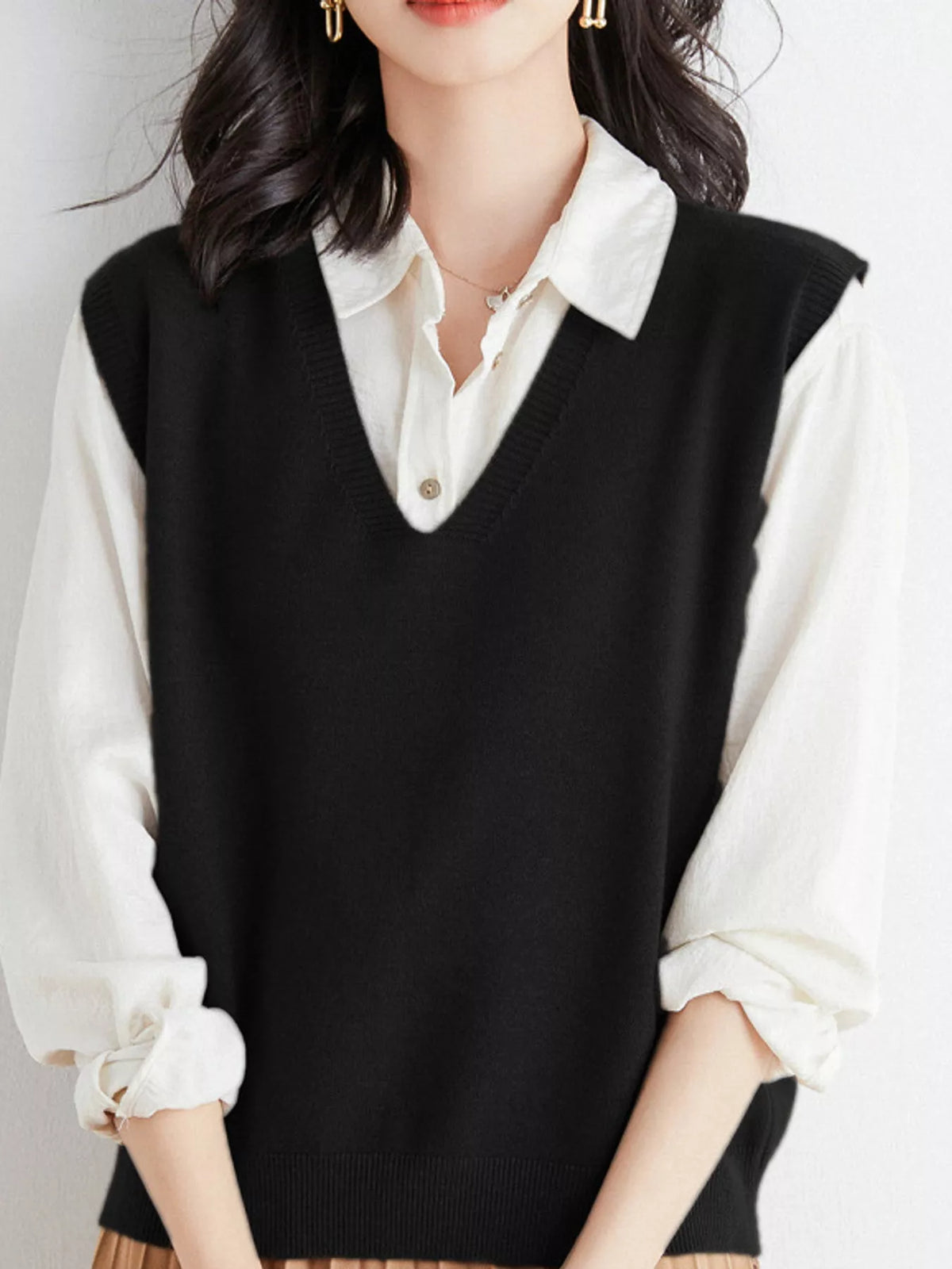 V-Neck Knit Sweater Vest — front view