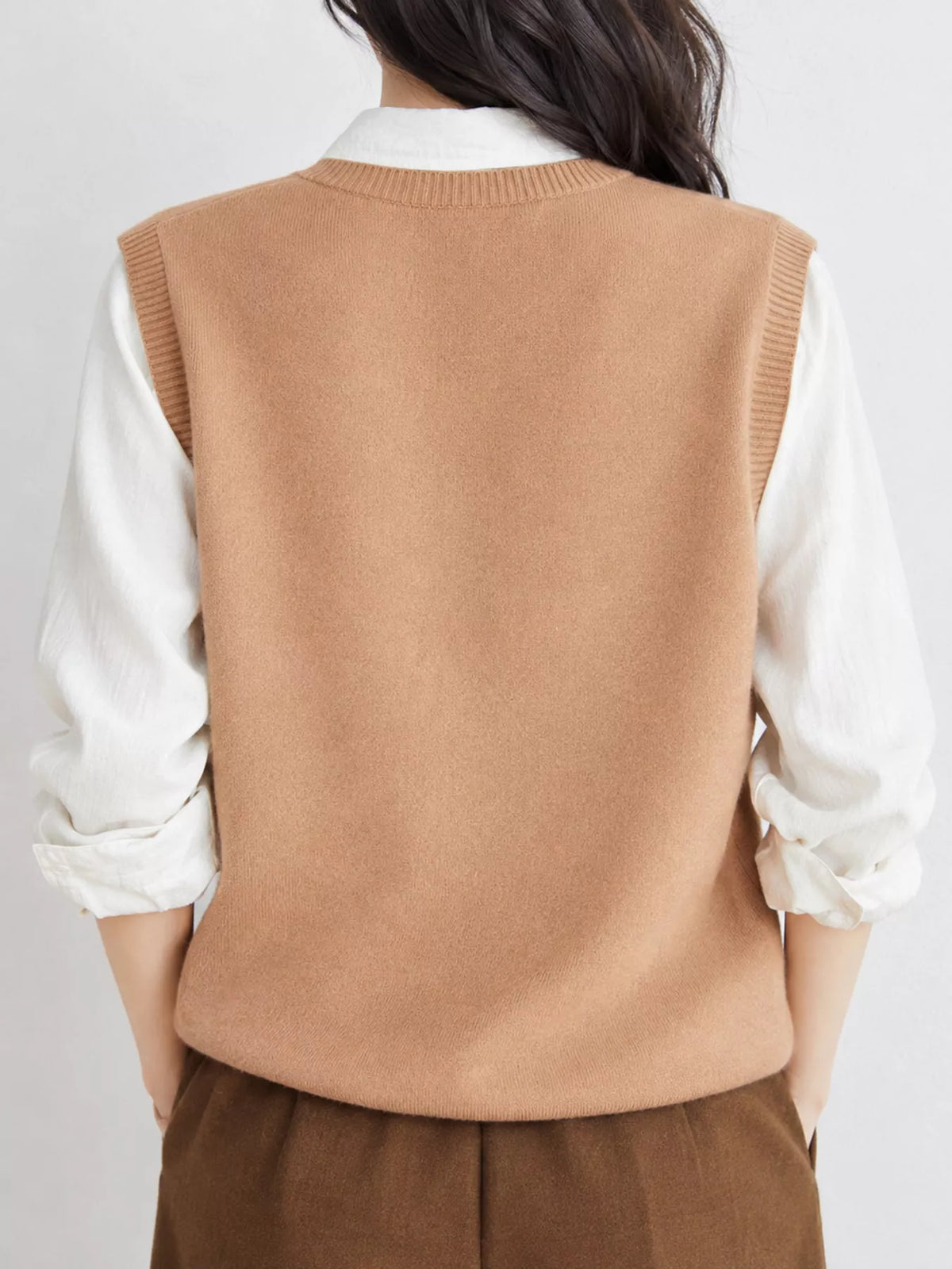 V-Neck Knit Sweater Vest — back view