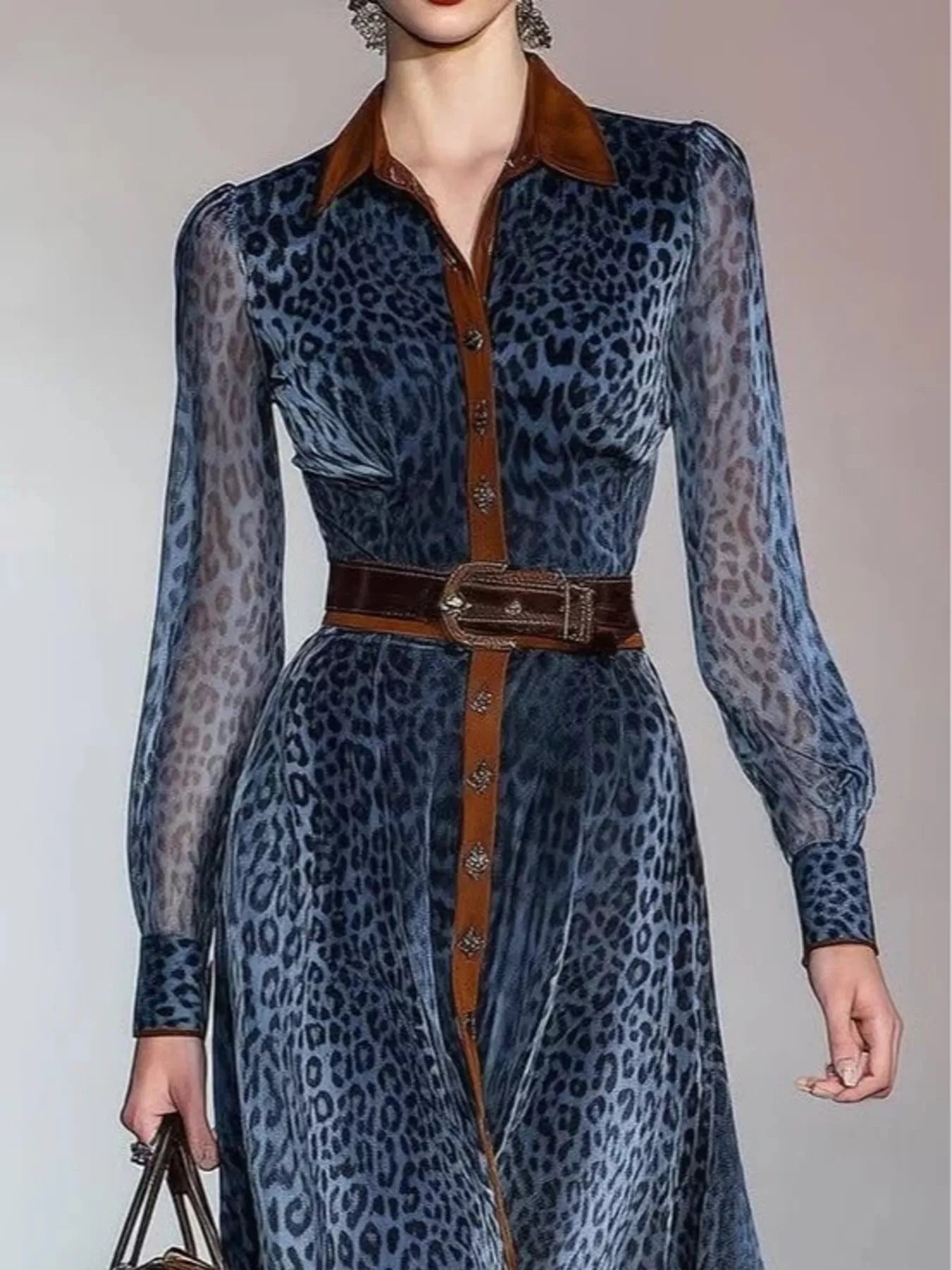 Trendsi Leopard Print Shirt Dress with Contrast Trim -