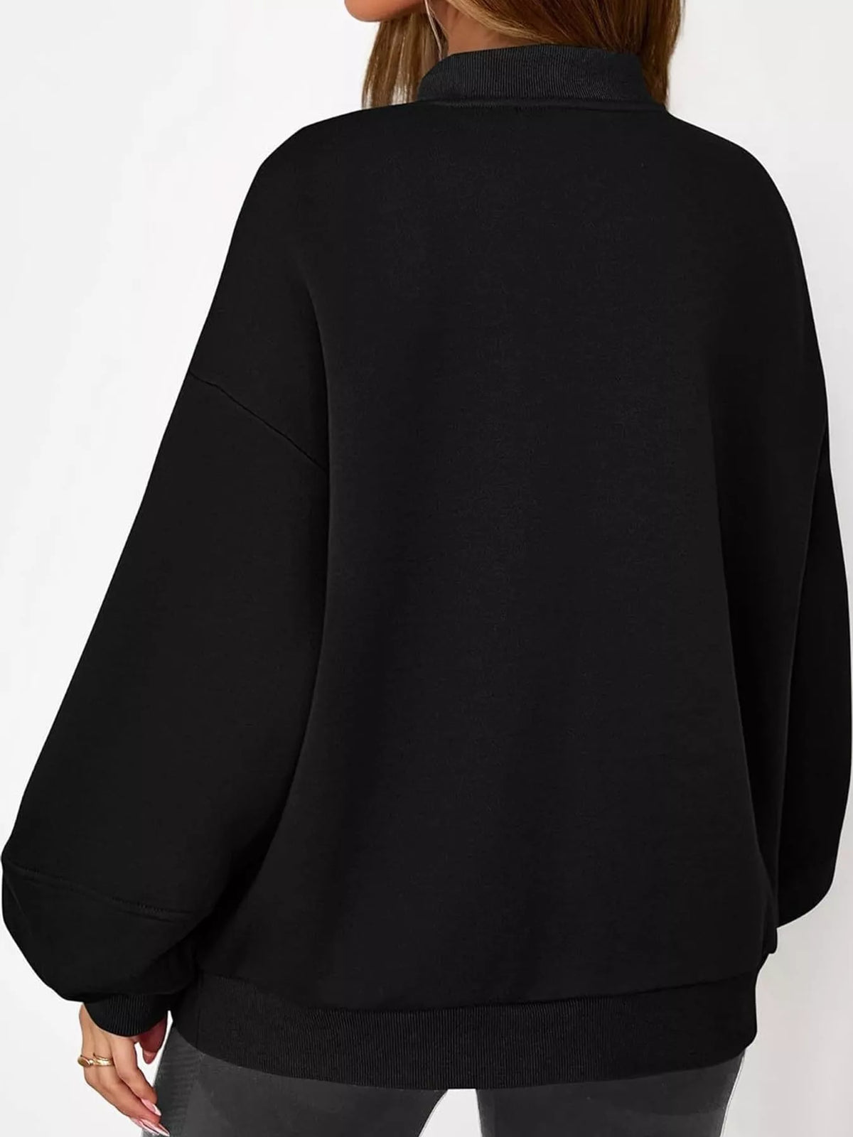Black oversized zip-up jacket — back view