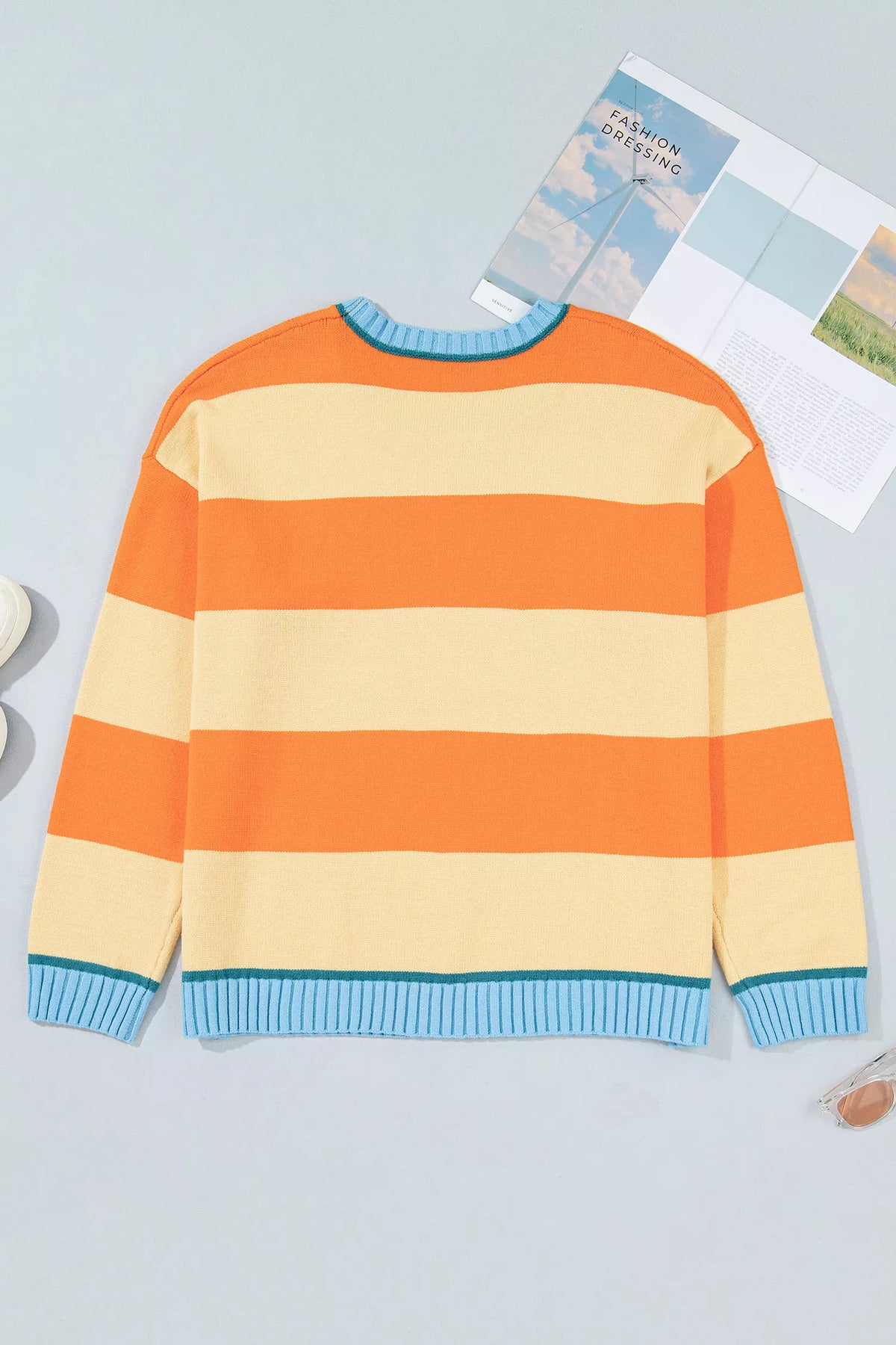 Striped colorblock sweater, striped flat back