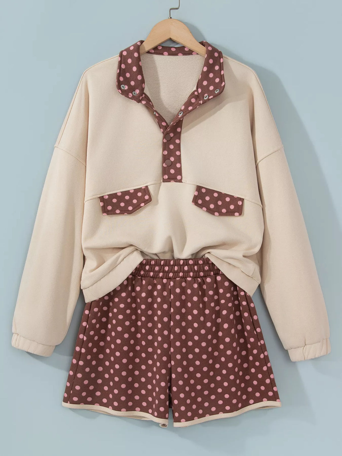 Polka-dot top and shorts set, polka dot set hanging front