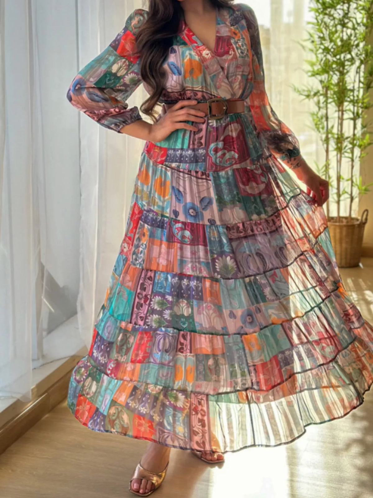Printed maxi dress, dress skirt sweep