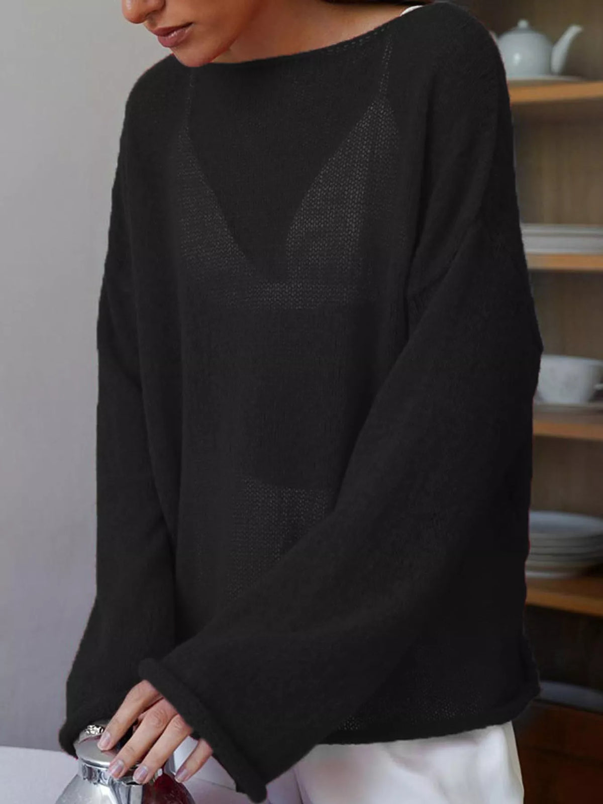 Knit cover-up, black front