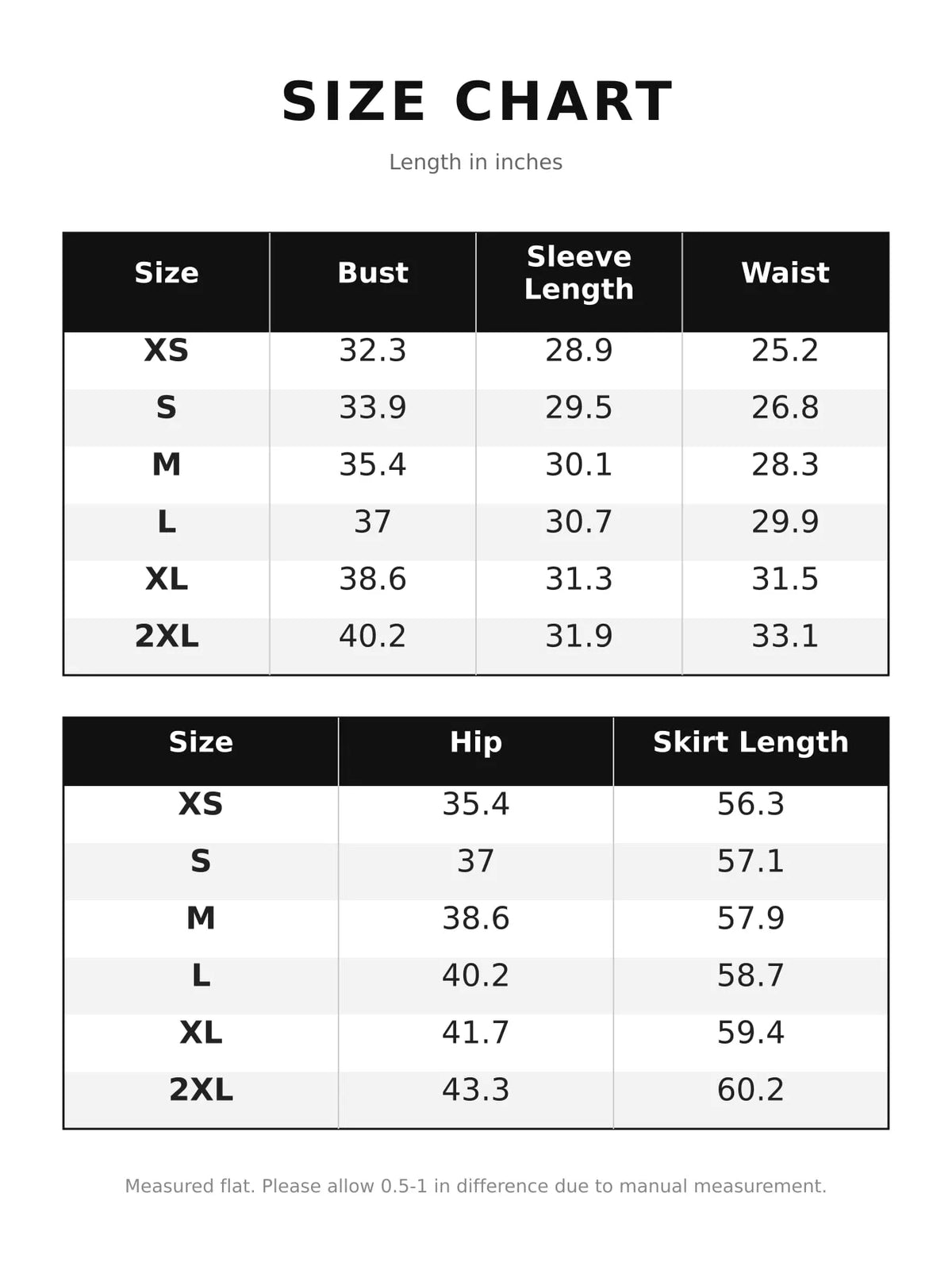 Printed maxi dress, size chart
