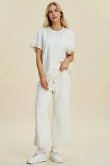 Trendsi Double Take Full Size Pearl Detail Round Neck Top and Pants Set -