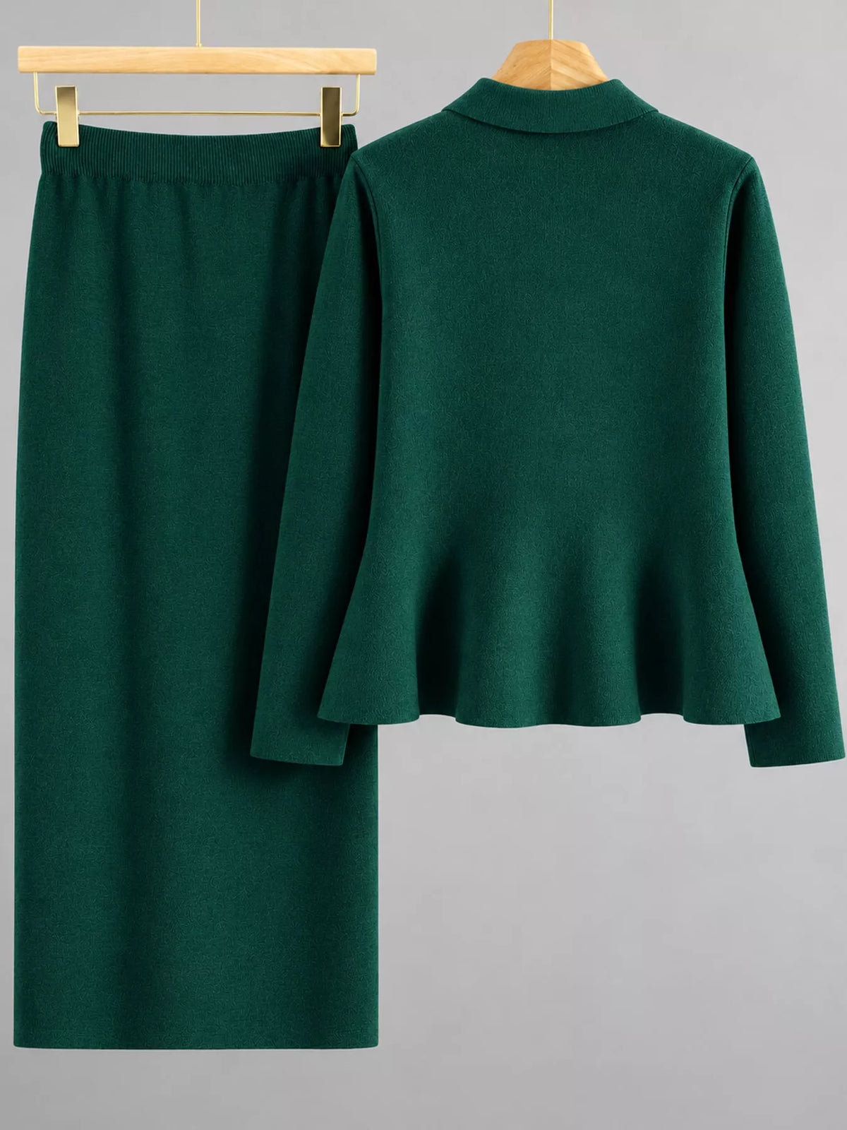 Cardigan and skirt set, back view