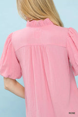 Trendsi Umgee Seersucker Puff Sleeve Blouse -