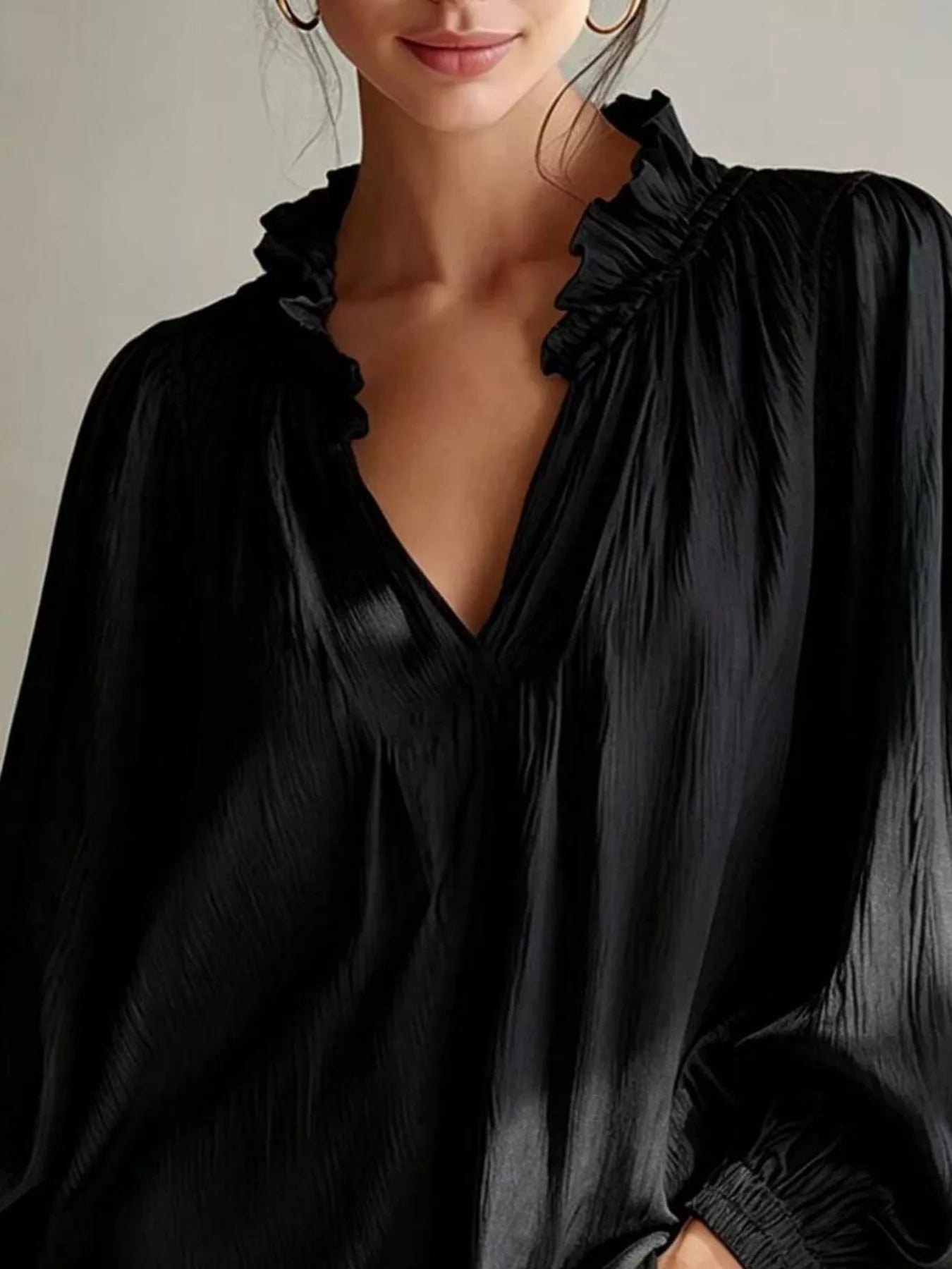 Trendsi Ruffle Trim Long Sleeves Blouse -