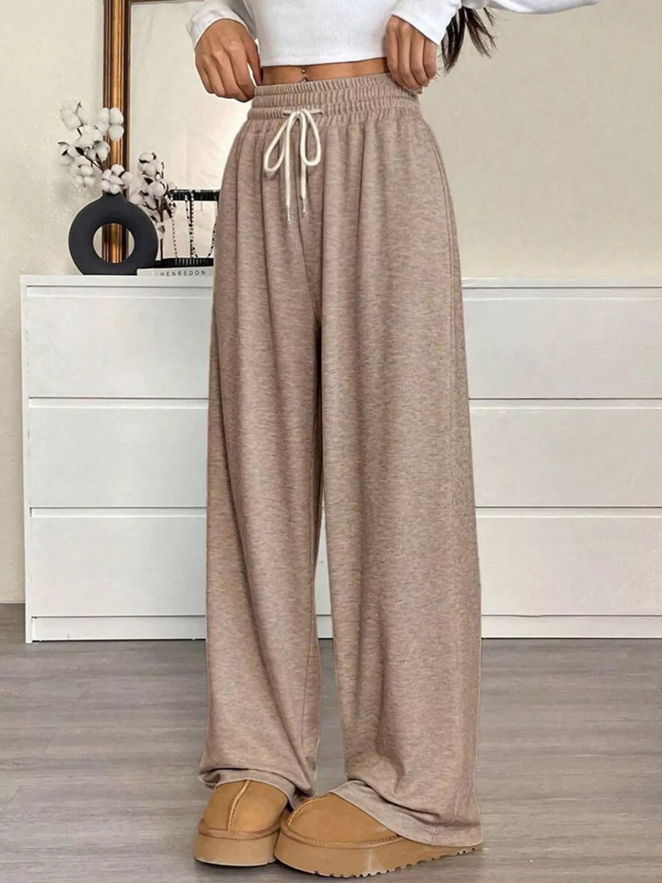 Trendsi High-Waisted Wide-Leg Pants with Drawstring -