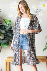 Trendsi Women’s Leopard Print Cardigan Short Sleeve Open Front Polyester Plus Size - Shirts