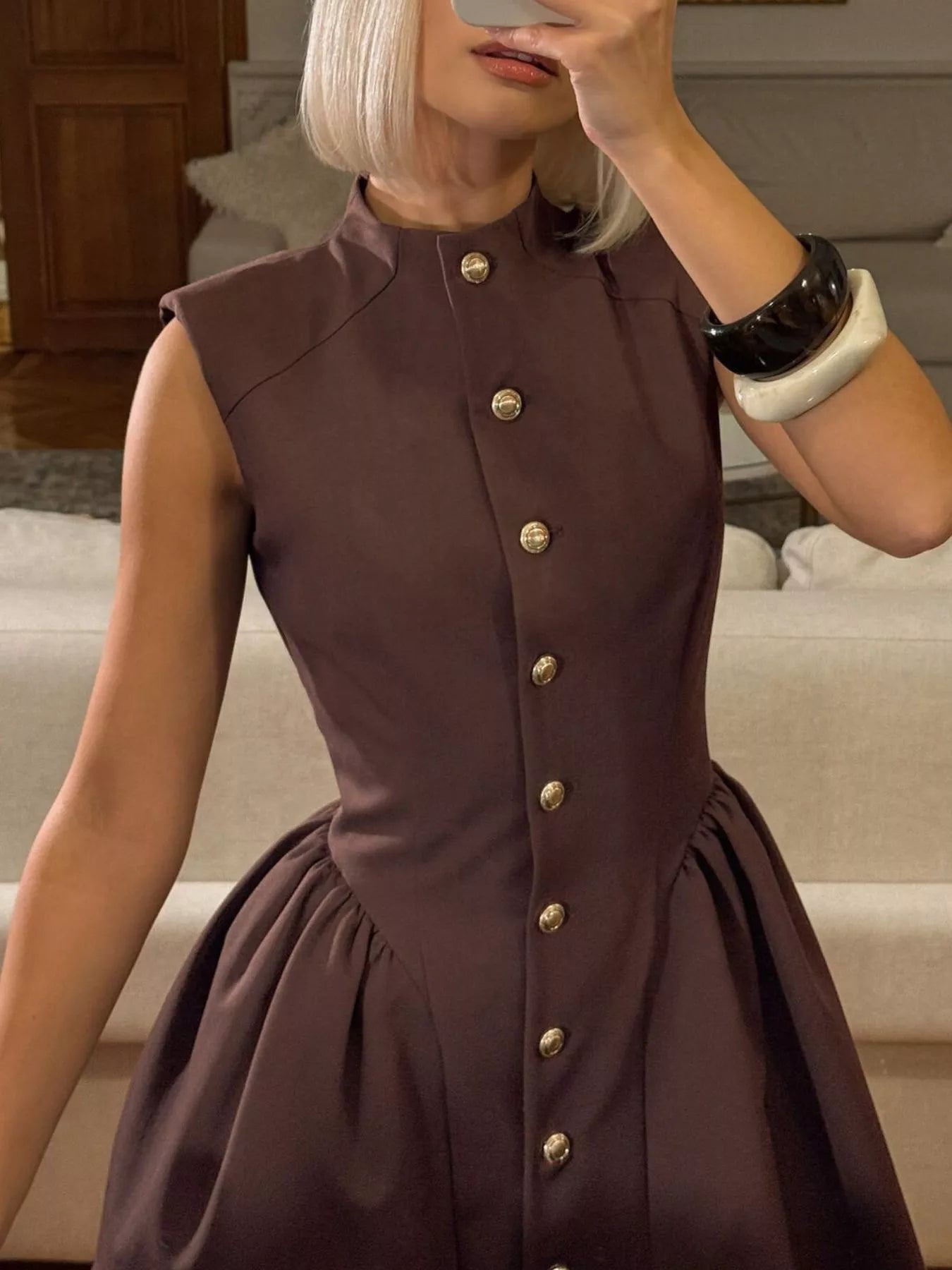 Trendsi Sleeveless Button-Down A-Line Mini Dress -