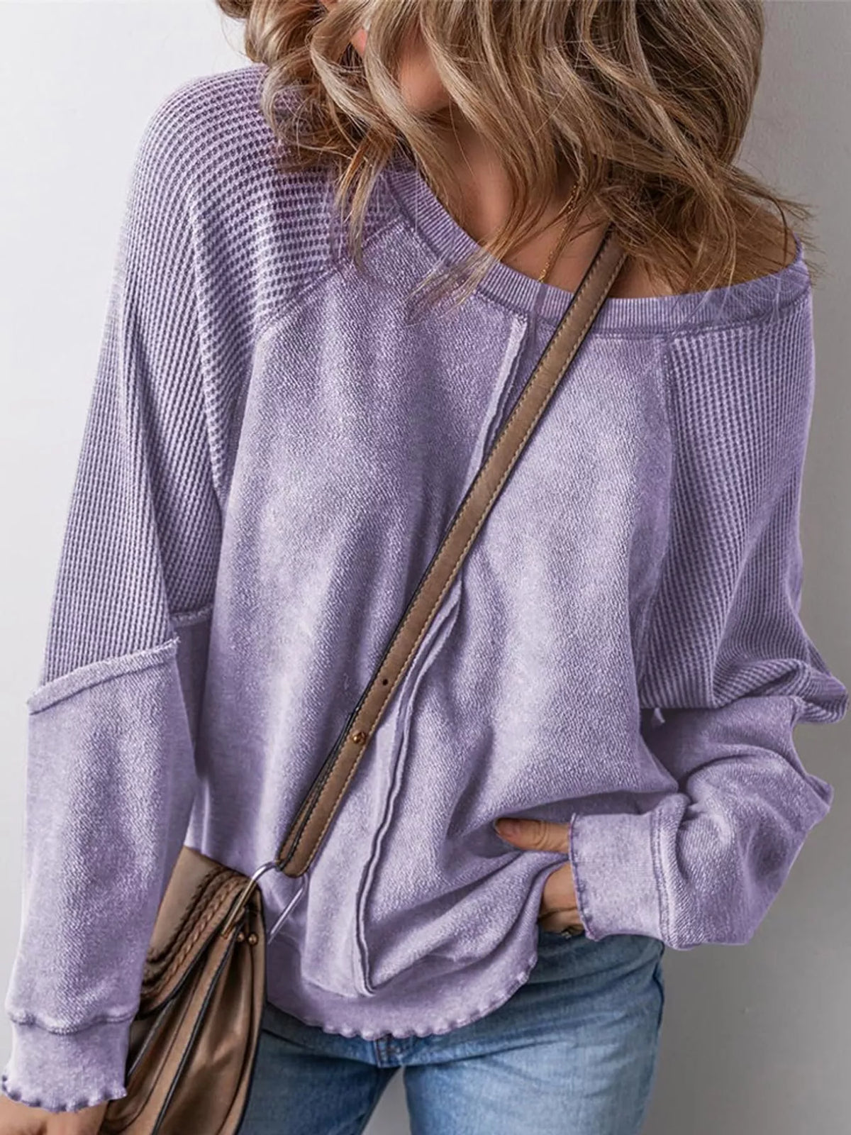 Waffle-knit sweatshirt, purple front