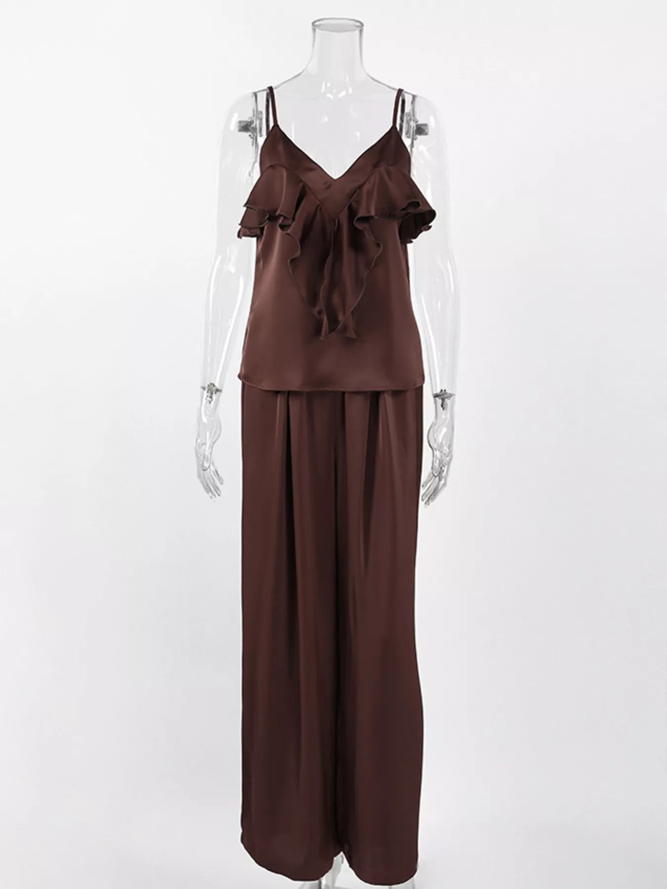 Trendsi Ruffle V-Neck Cami and Wide-Leg Pants Two-Piece Set -